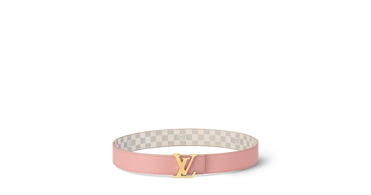 Louis Vuitton Pink Enamel & Gold LV Initials Belt Buckle LV Initials 30MM Reversible Belt Damier Azur Canvas  main image 3