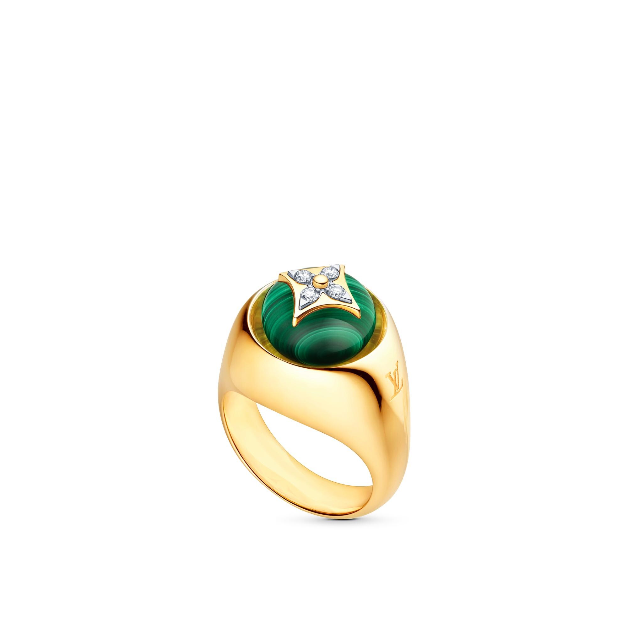 B Blossom Signet Ring, Yellow Gold 