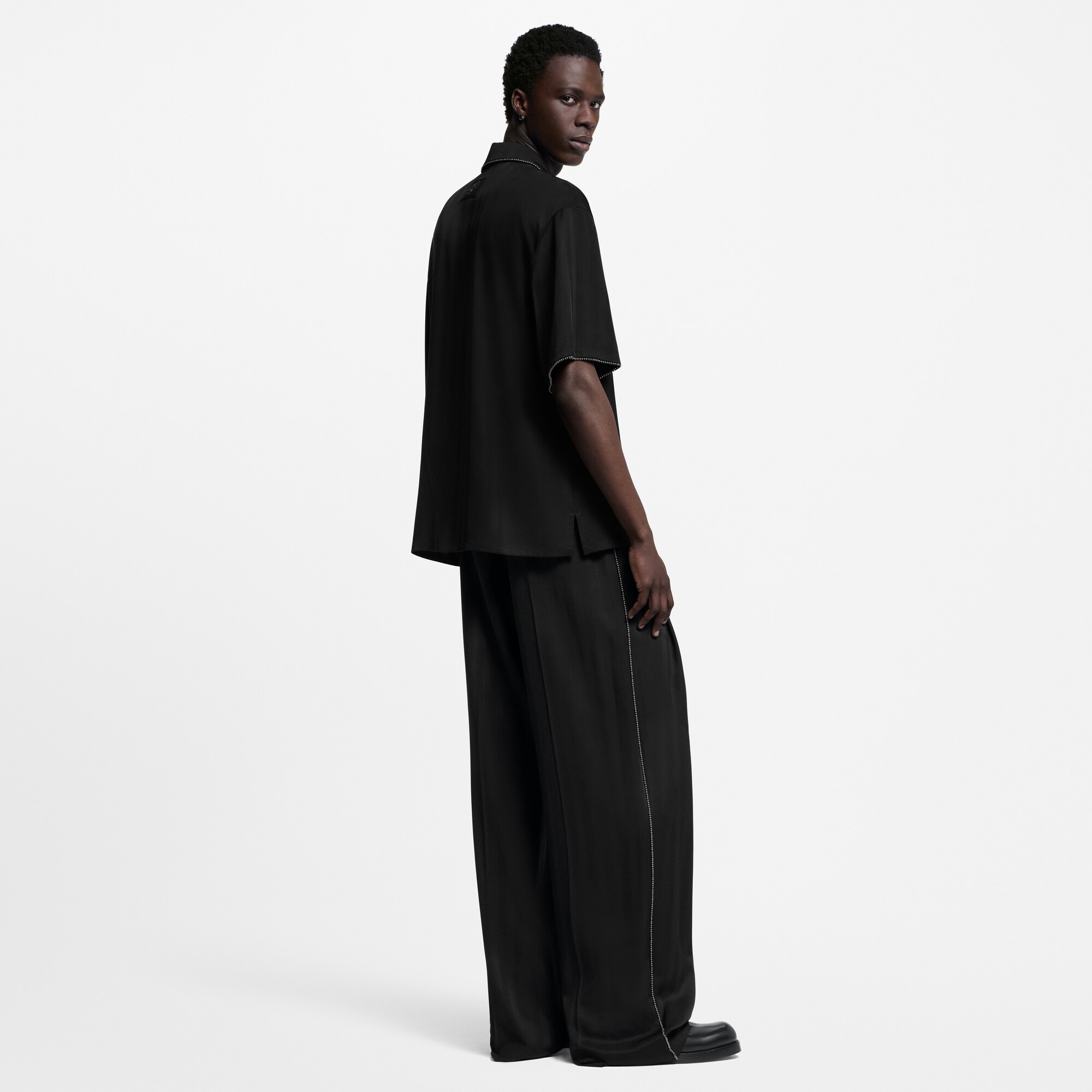 Bead-Embellished Short-Sleeved Silk Shirt  in Men