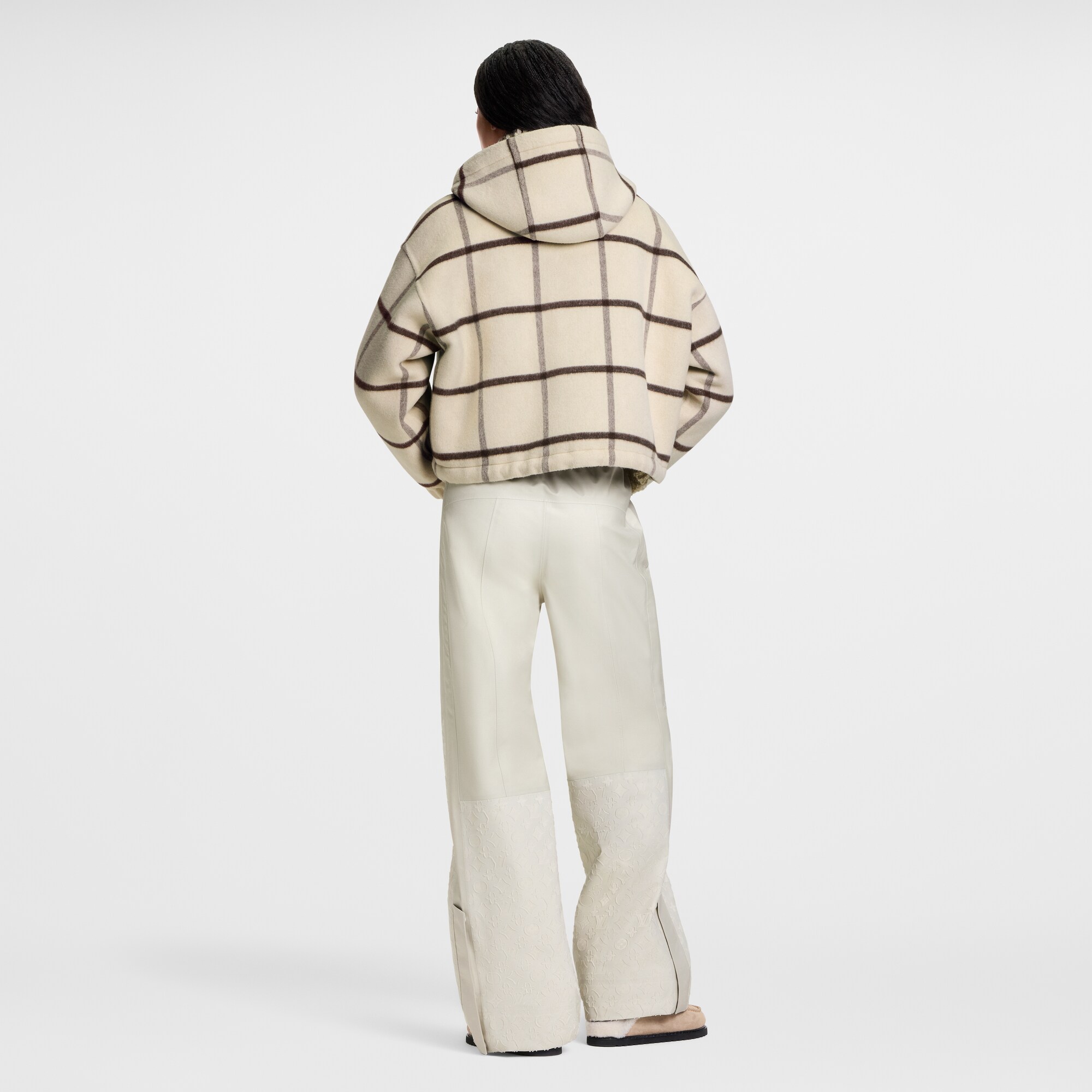 Check Motif Hooded Jacket  in Women