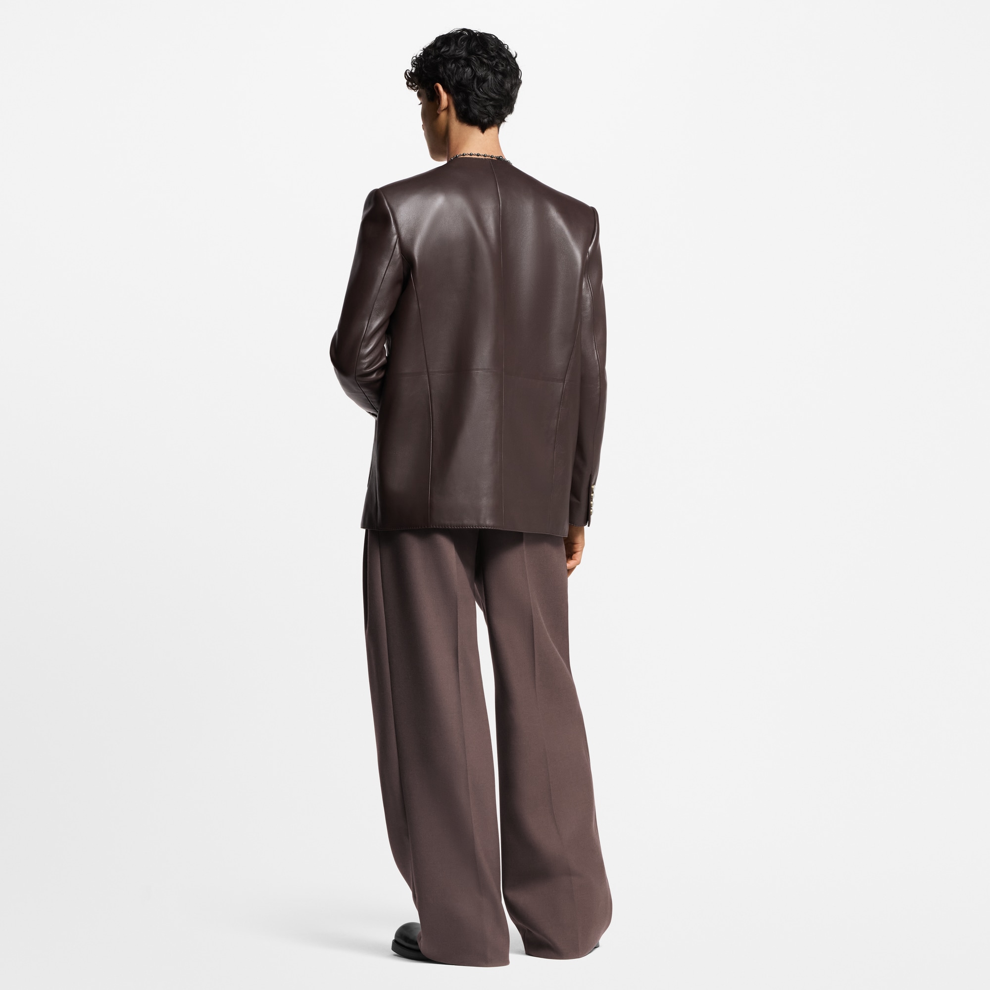 Chic Collarless Leather Blazer  in Men