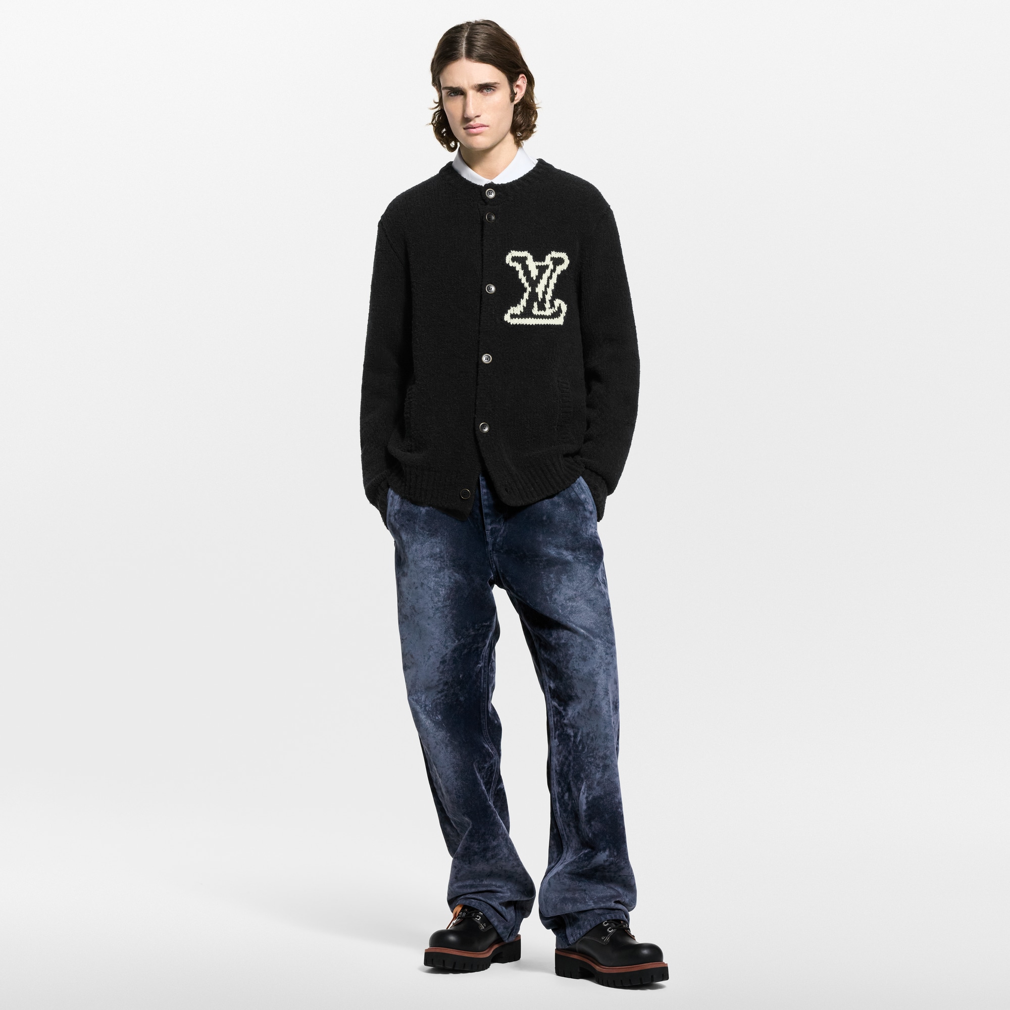 Chunky Intarsia Signature Cardigan  in Men