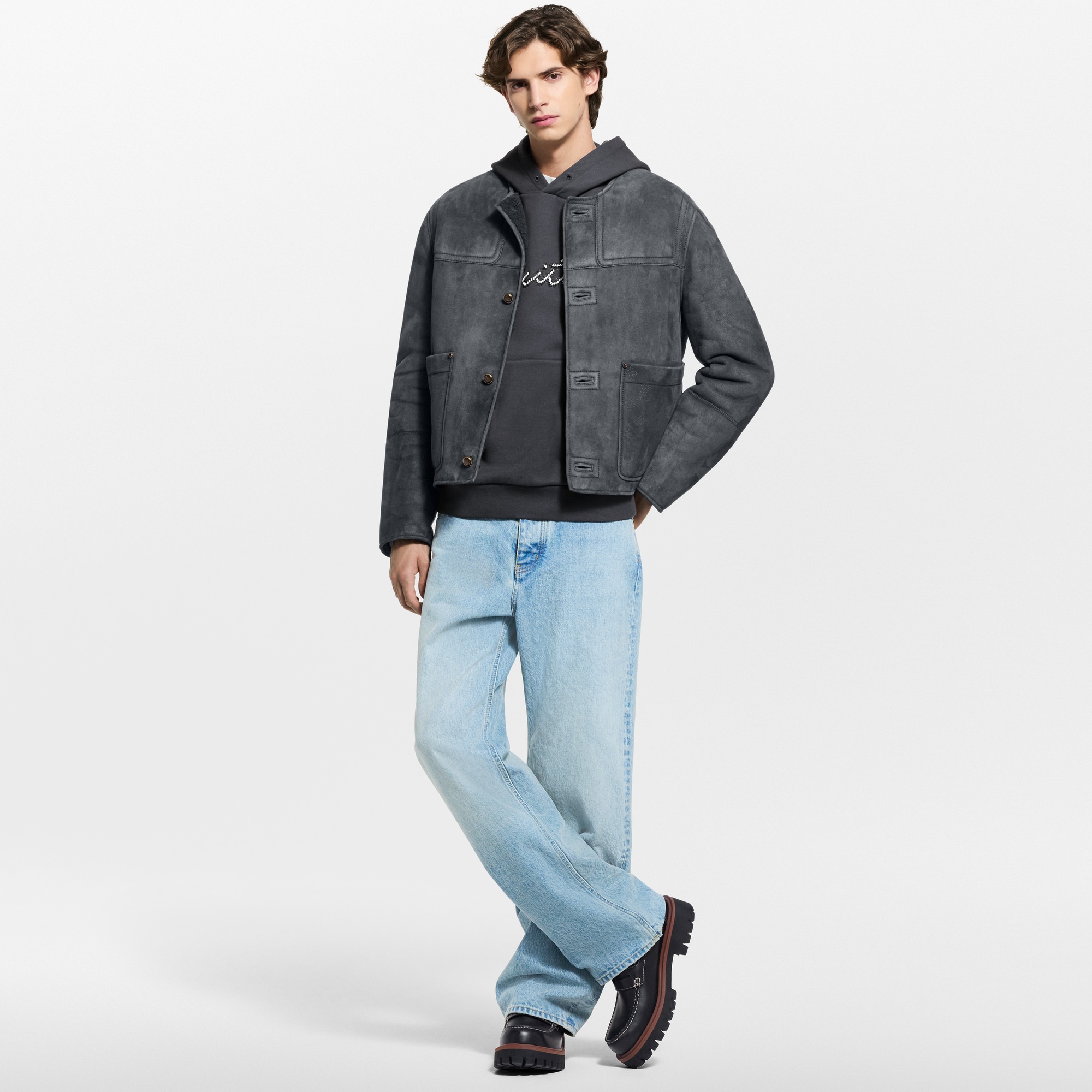 Collarless Shearling Jacket  in Men