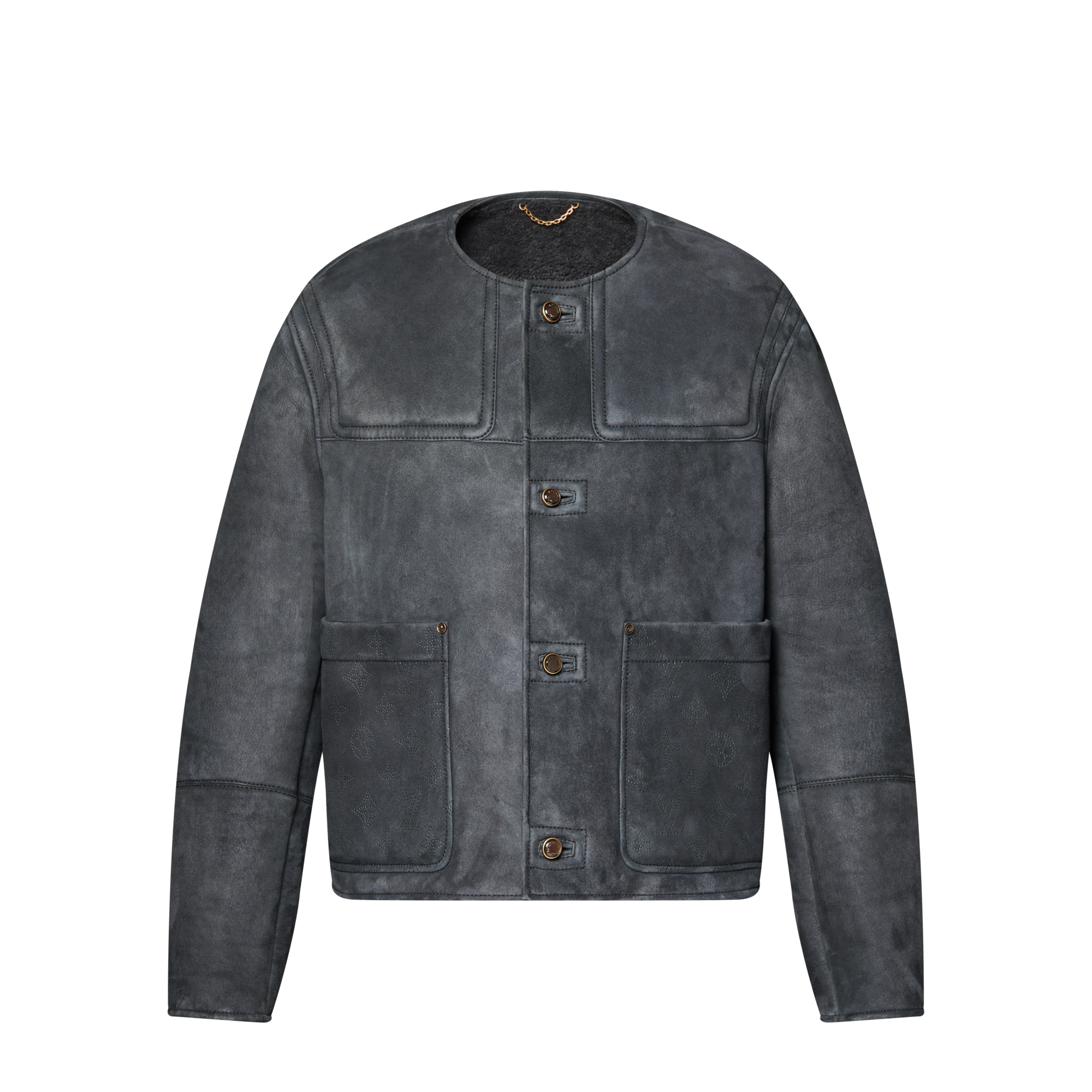 Collarless Shearling Jacket  in Men
