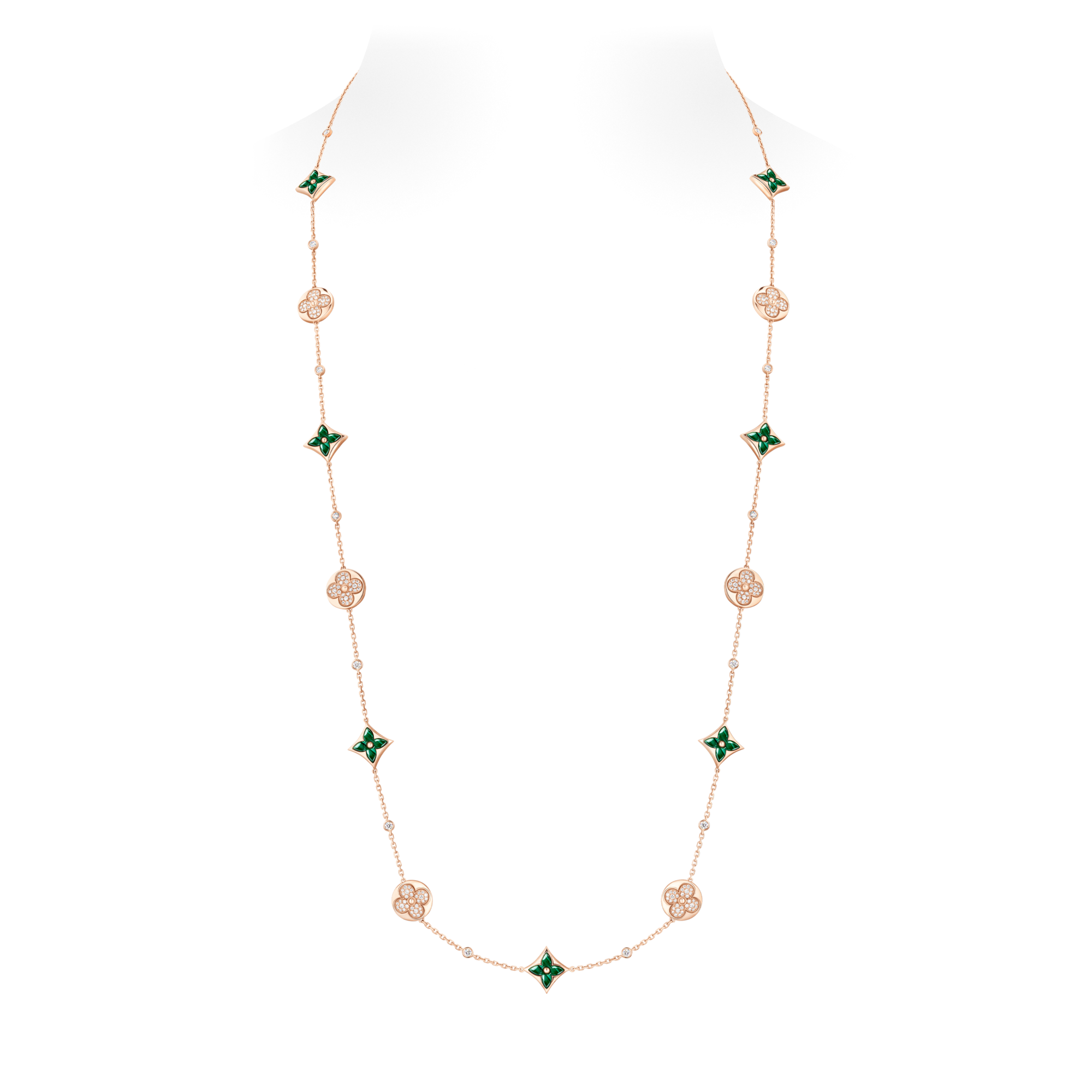 Color Blossom BB Star and Sun Multi-Motif Long Necklace, Pink Gold, Malachite and Diamonds  in Jewellery