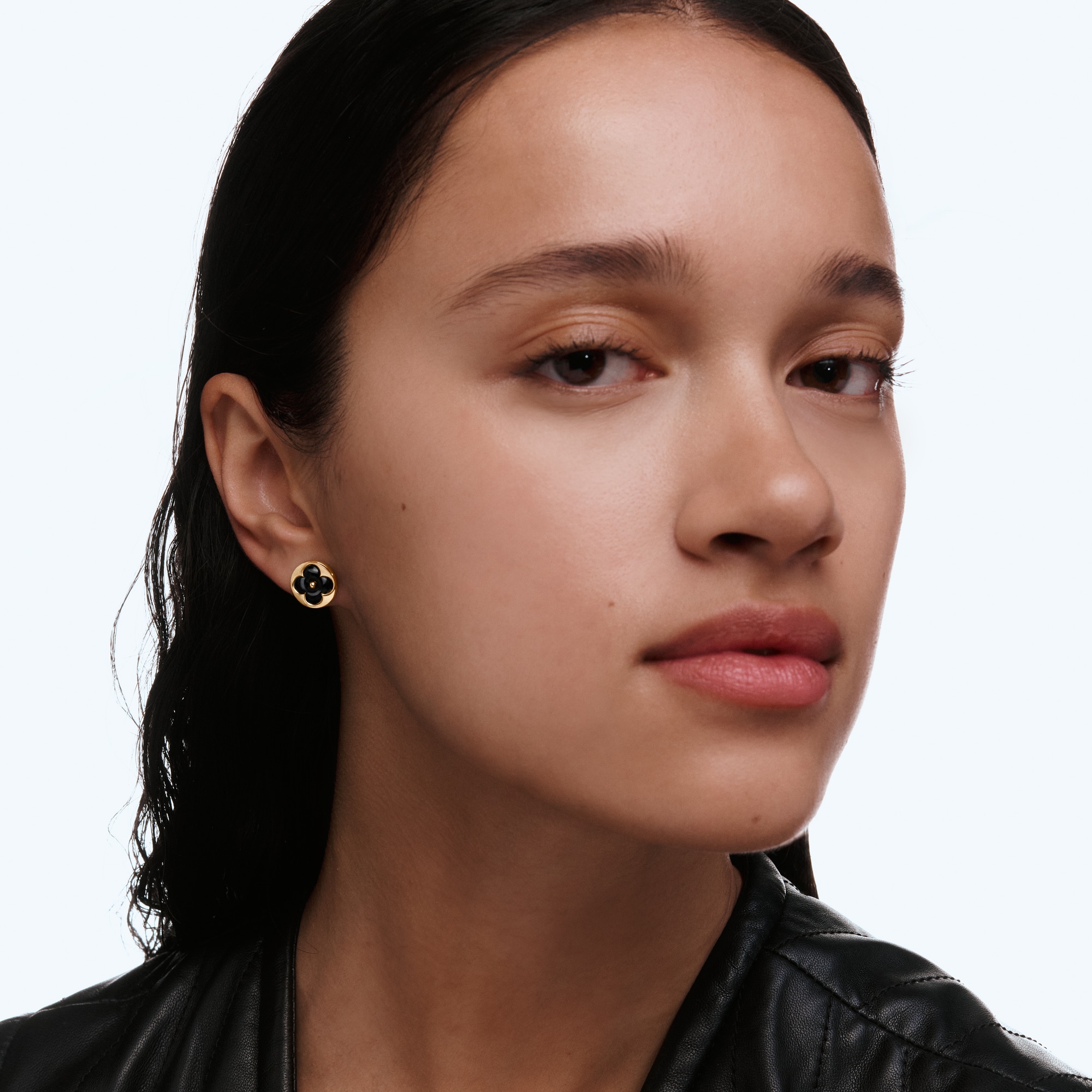 Color Blossom BB Sun Ear Stud, Yellow Gold and Onyx - Per Unit  in Jewellery