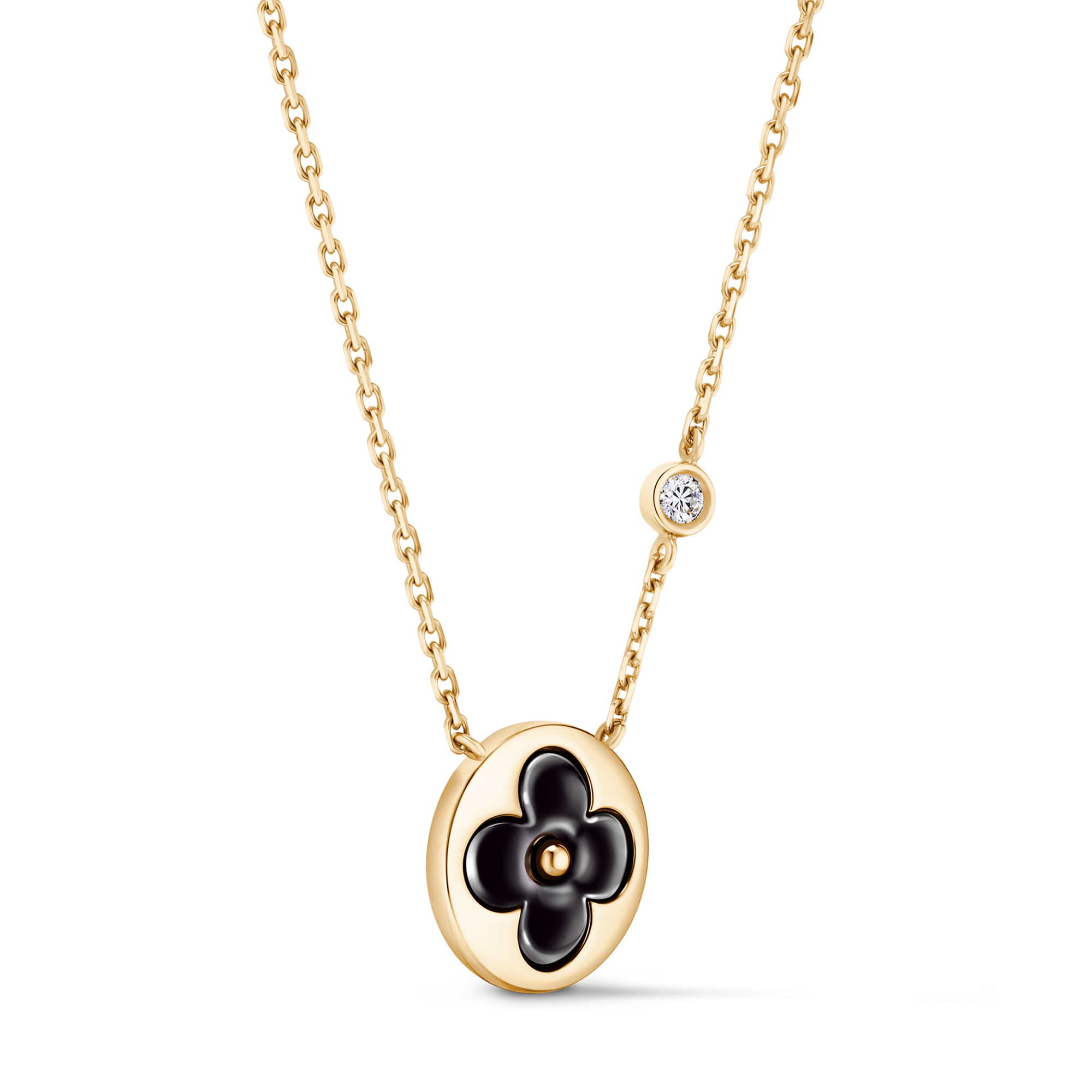 Color Blossom BB Sun Pendant, Yellow Gold, Onyx and Diamond  in Jewellery