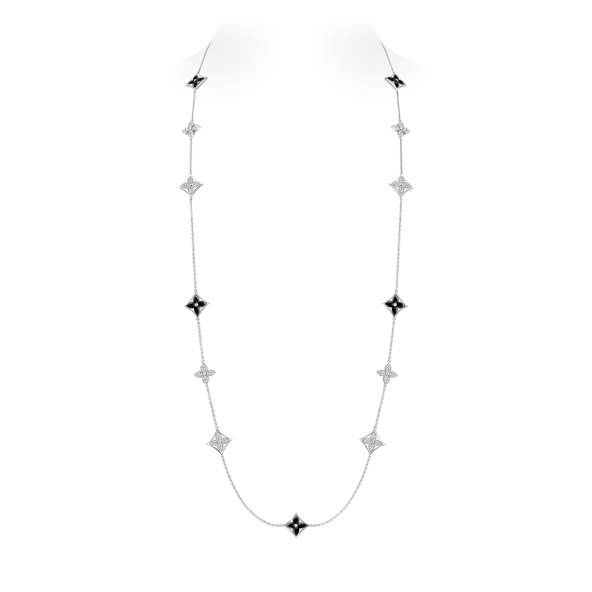 Color Blossom M Star Multi-Motif Long Necklace, White Gold, Onyx and Diamonds  in Jewellery
