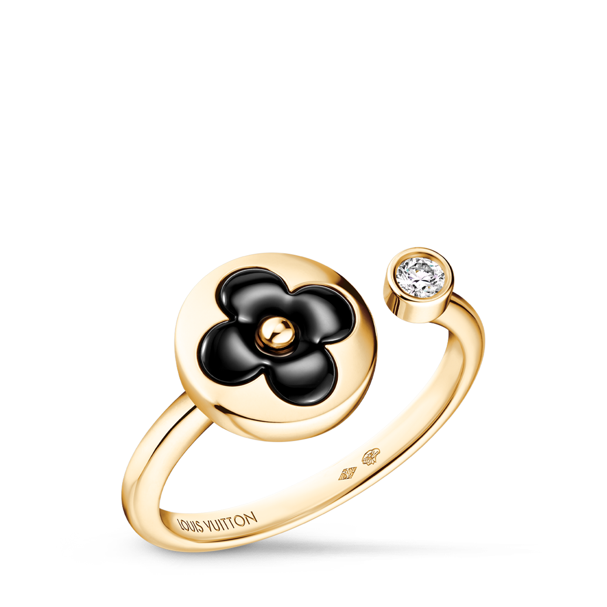 Color Blossom Mini Sun Ring, Yellow Gold, Onyx and Diamond  in Jewellery