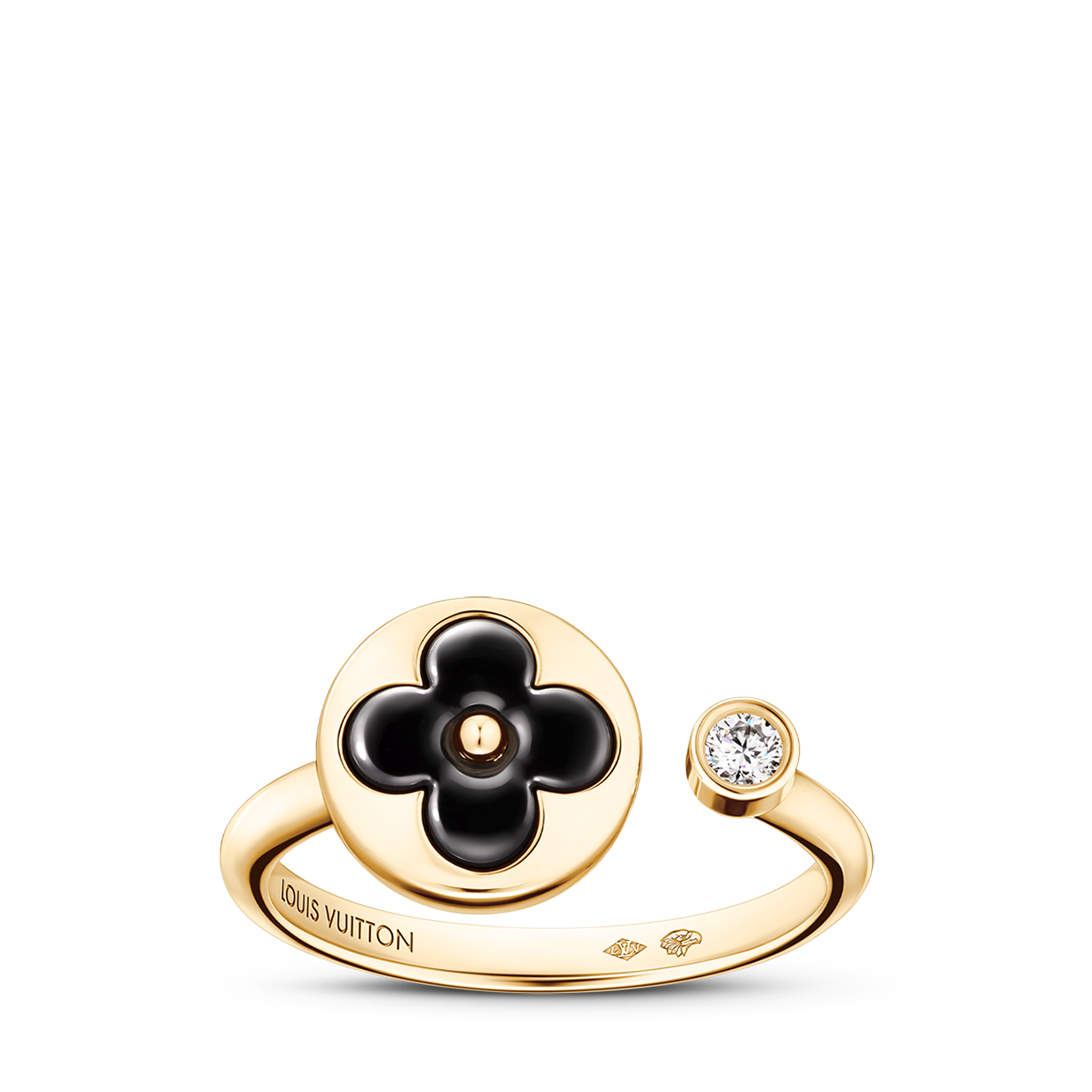 Color Blossom Mini Sun Ring, Yellow Gold, Onyx and Diamond  in Jewellery
