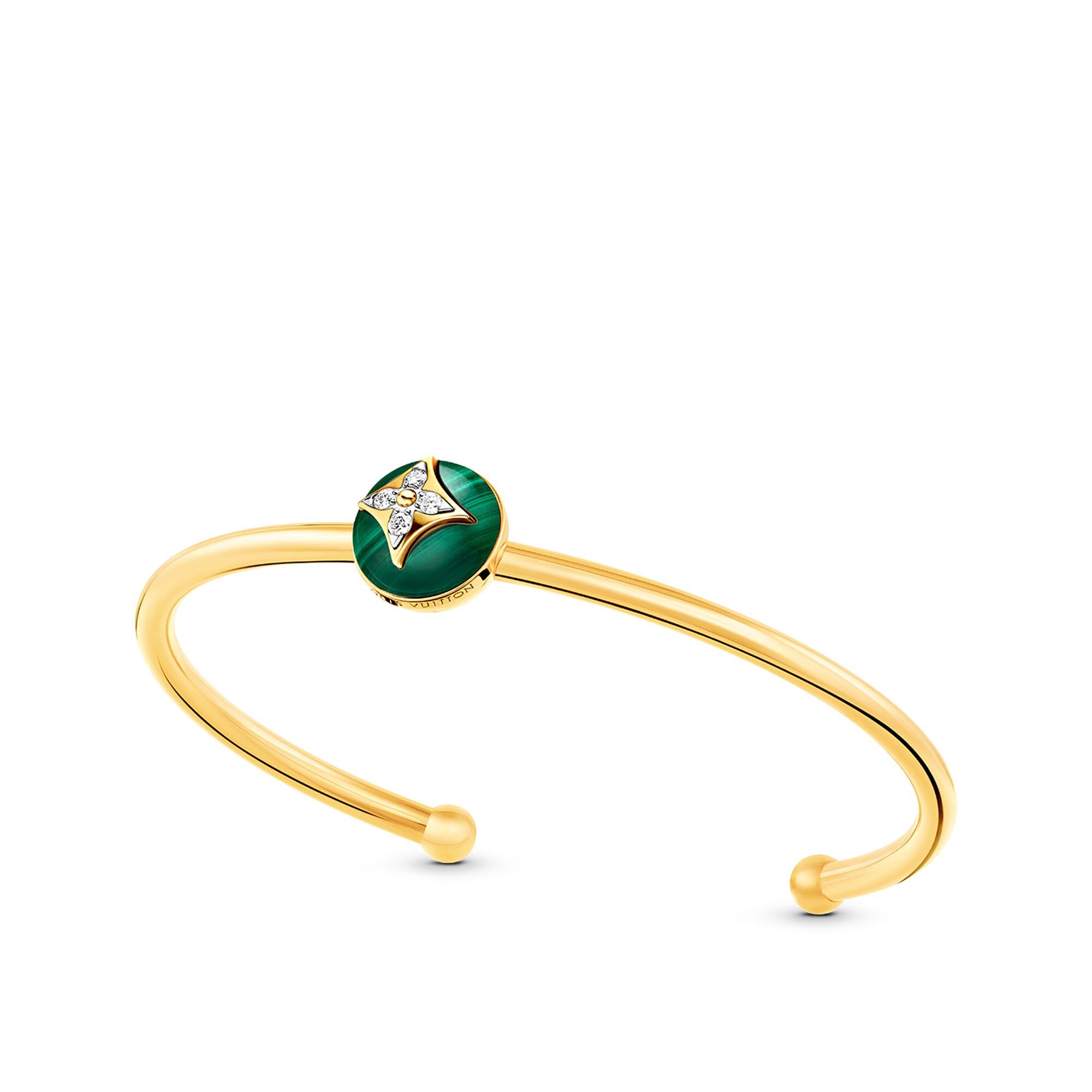 Color Blossom Open Bangle, Yellow Gold, White Gold, Malachite And Diamonds  in Men