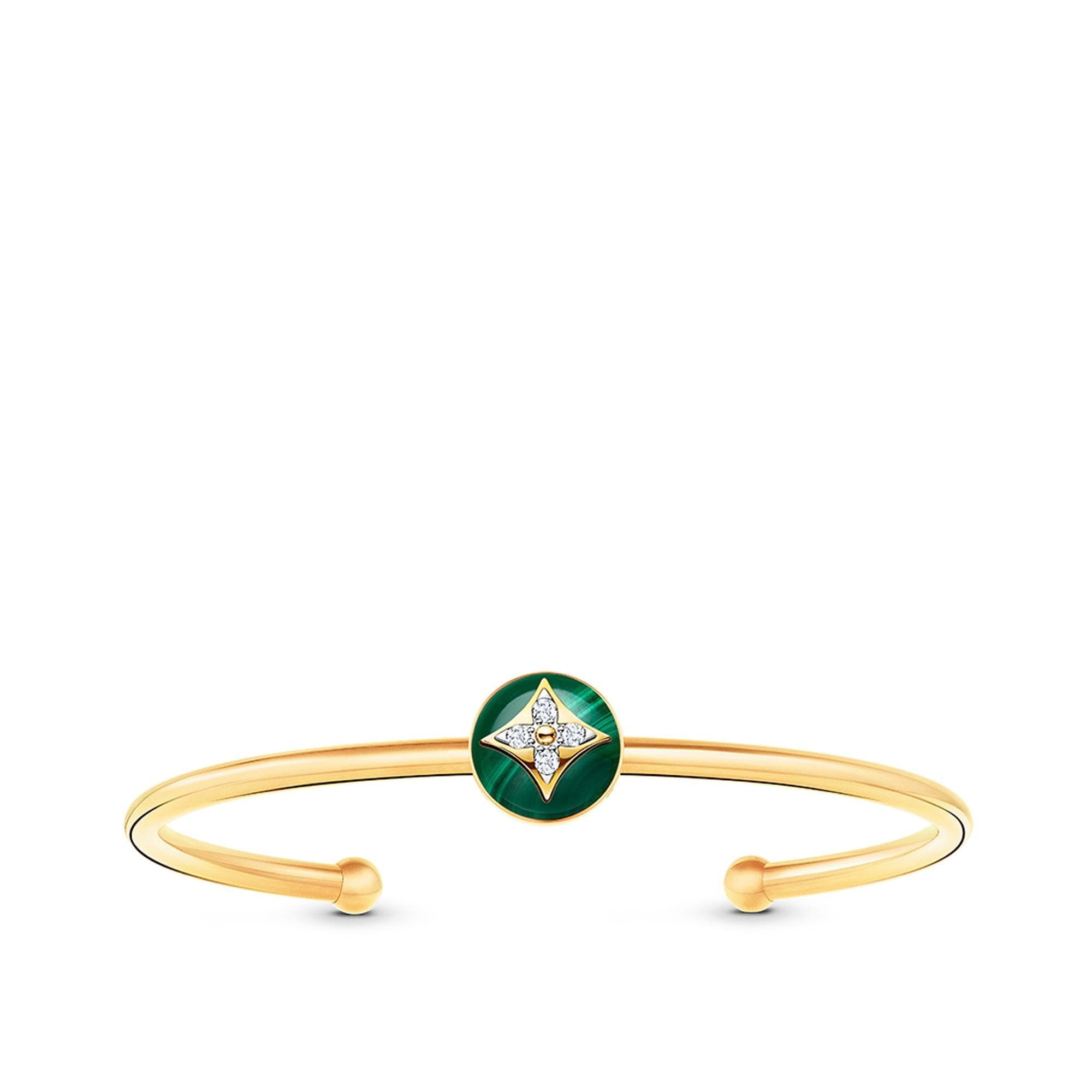Color Blossom Open Bangle, Yellow Gold, White Gold, Malachite And Diamonds  in Men