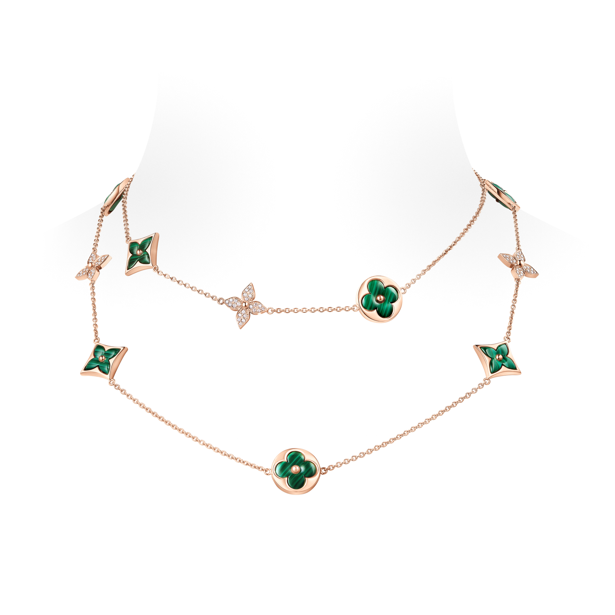Colour Blossom 13 Motifs Sautoir, Pink Gold, Malachite And Diamonds  in Jewellery