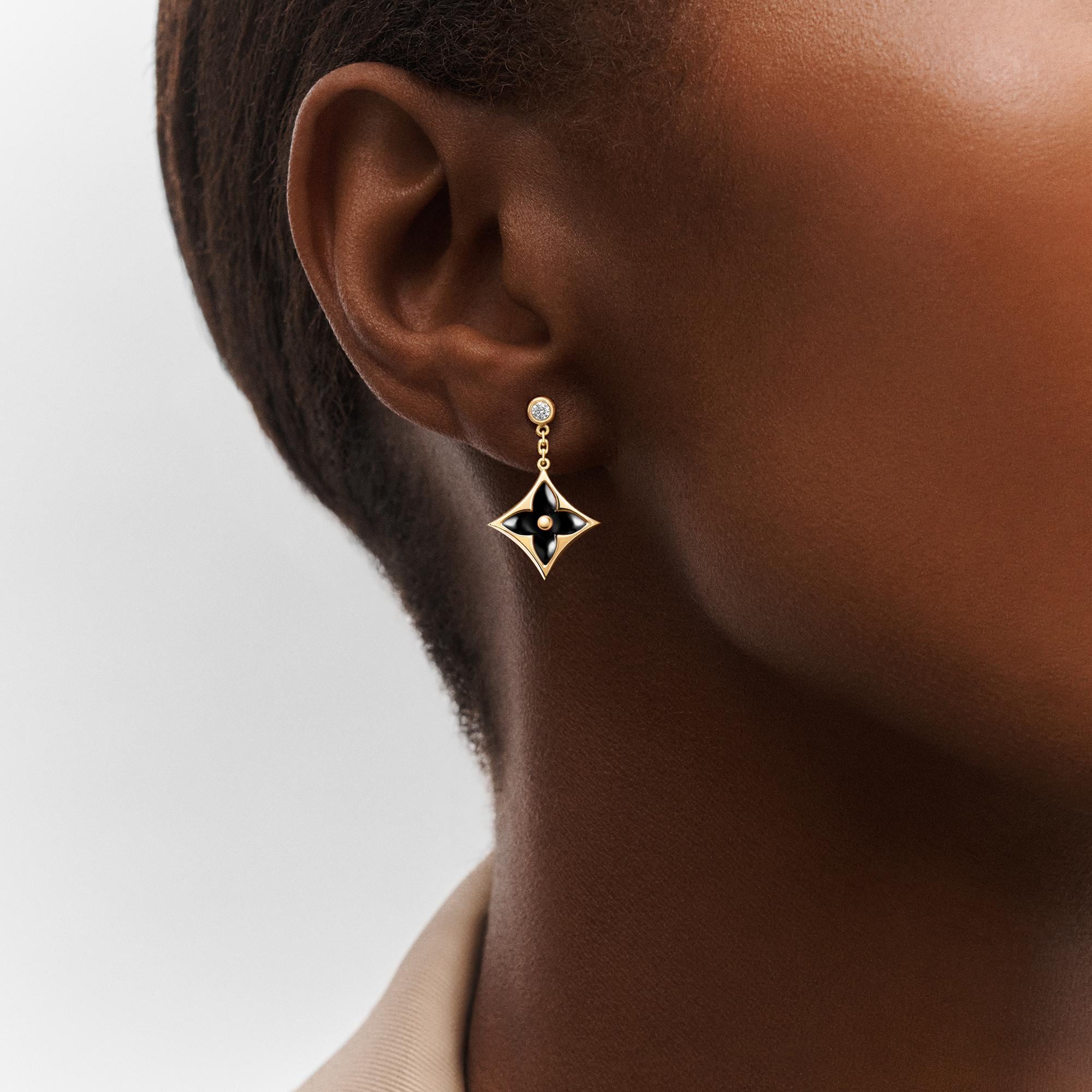 Colour Blossom BB Star Ear Studs, Yellow Gold, Onyx And Diamonds  in Jewellery