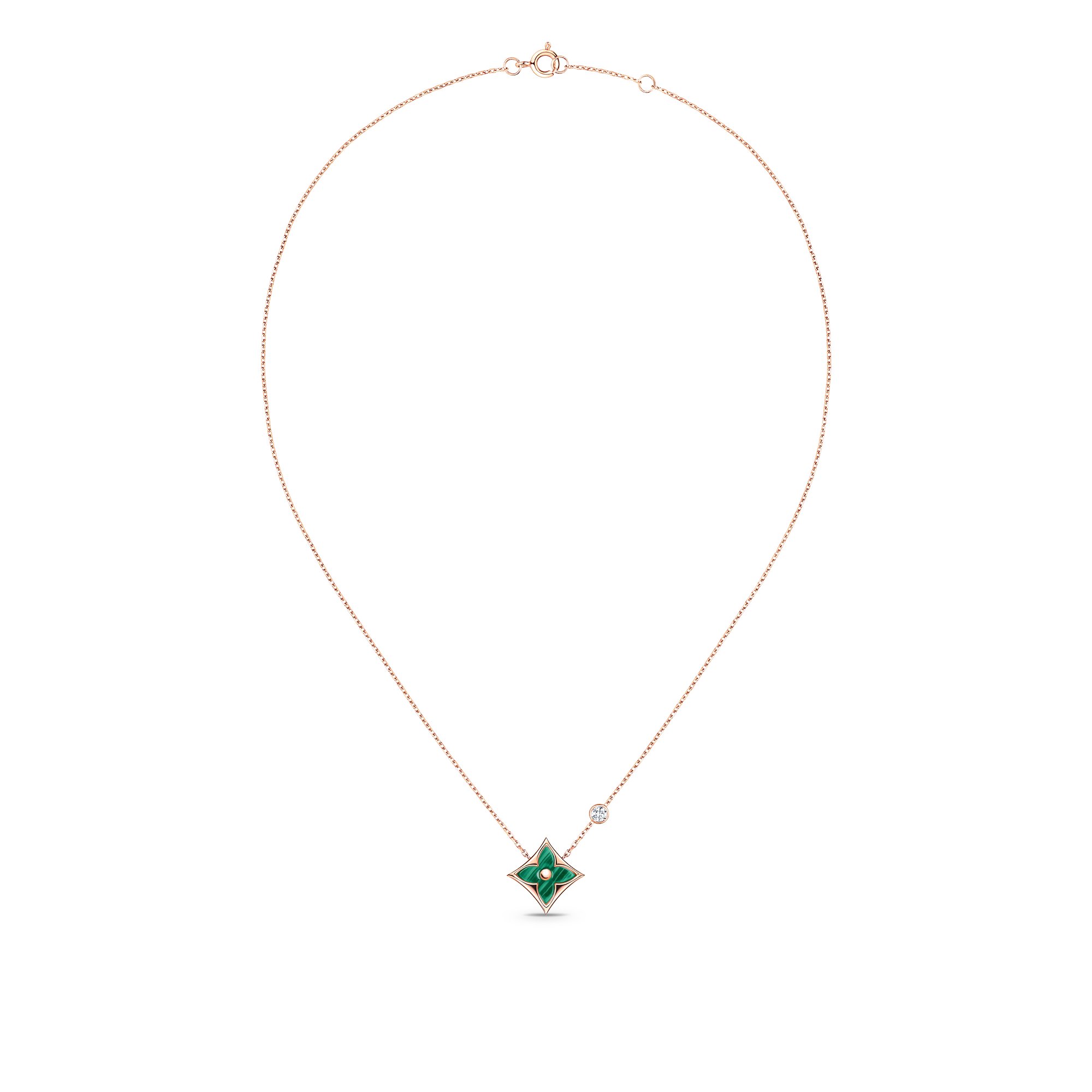 Colour Blossom BB Star Pendant, Pink Gold, Malachite And Diamond  in Jewellery