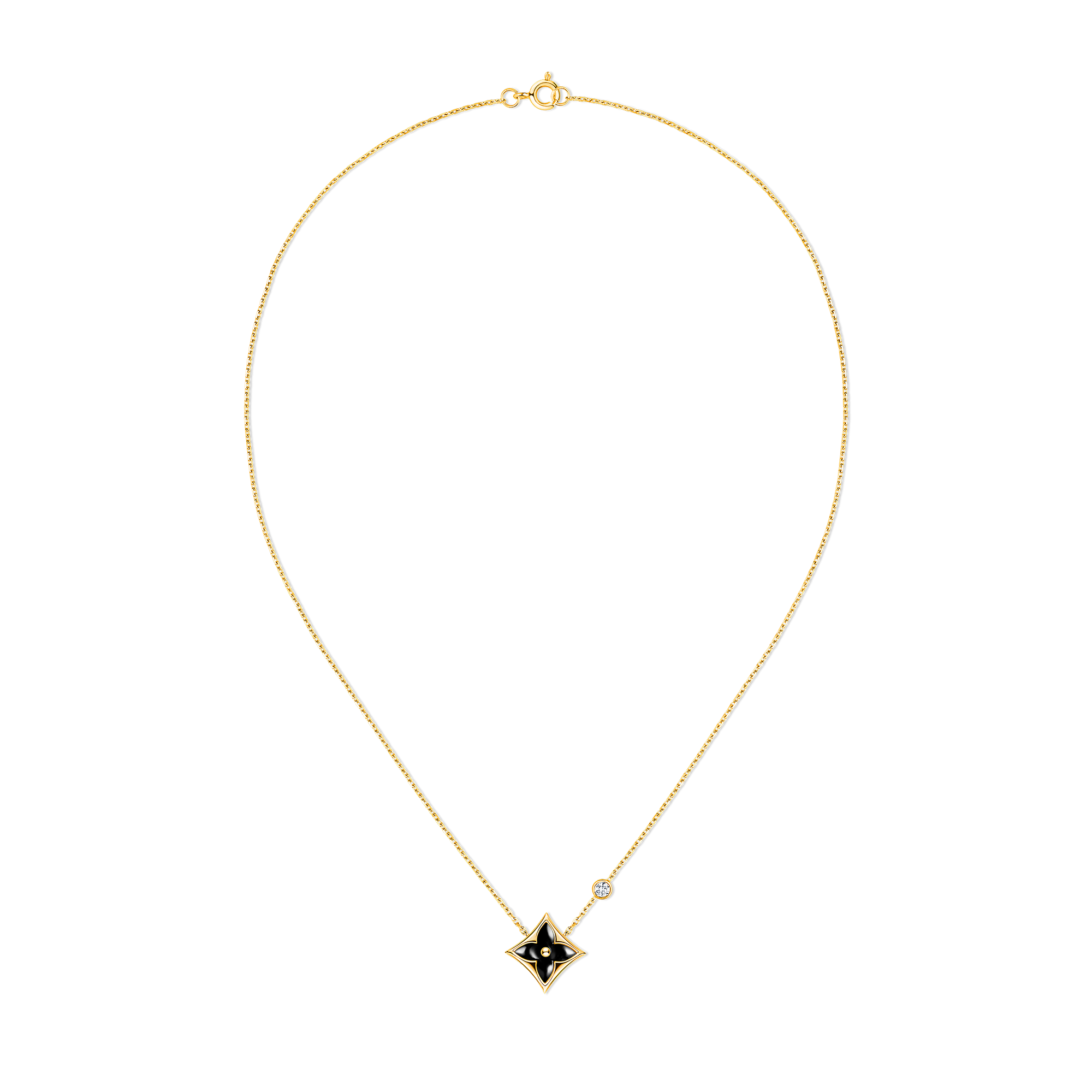 Colour Blossom Bb Star Pendant, Yellow Gold, Onyx And Diamond  in Jewellery