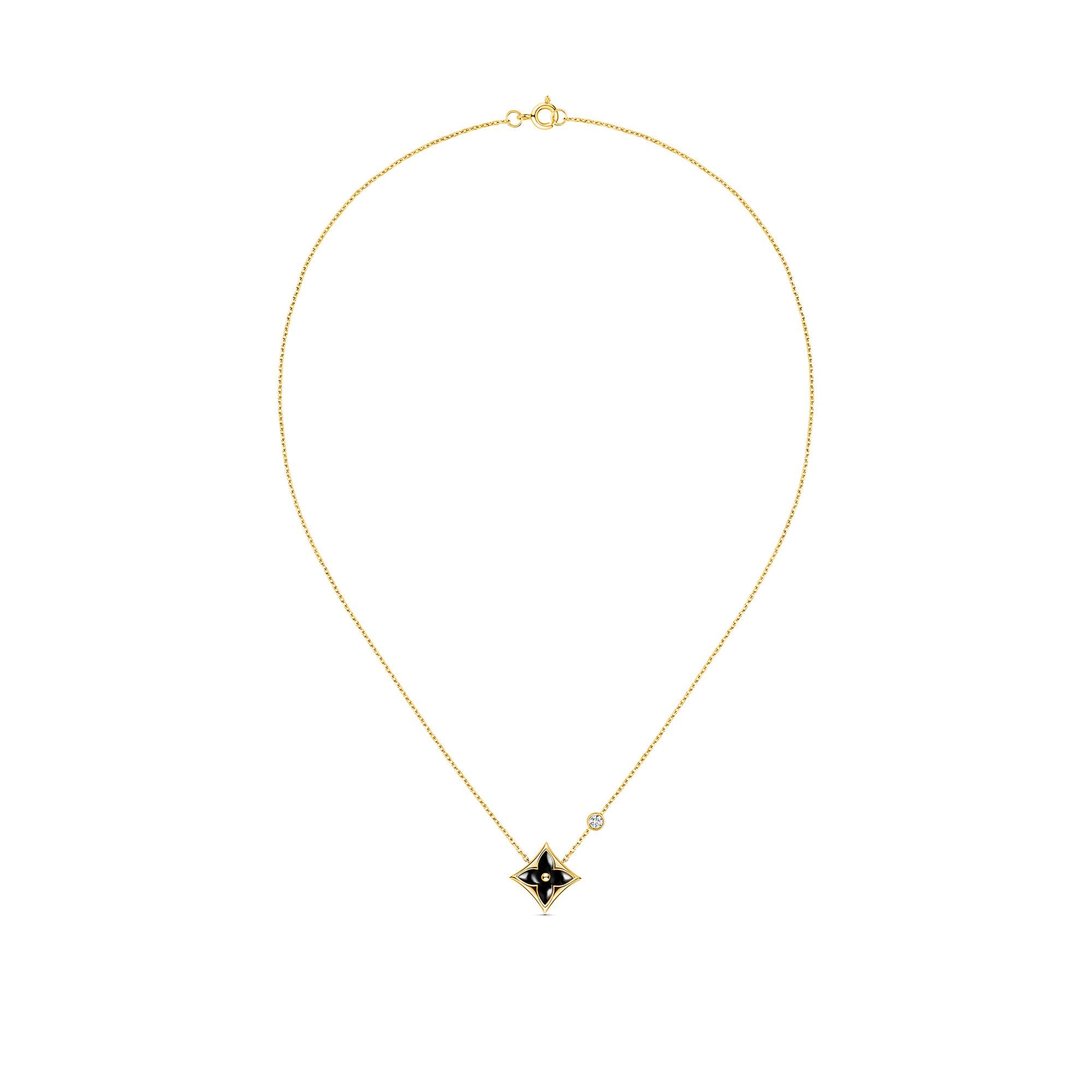 Colour Blossom Bb Star Pendant, Yellow Gold, Onyx And Diamond  in Jewellery