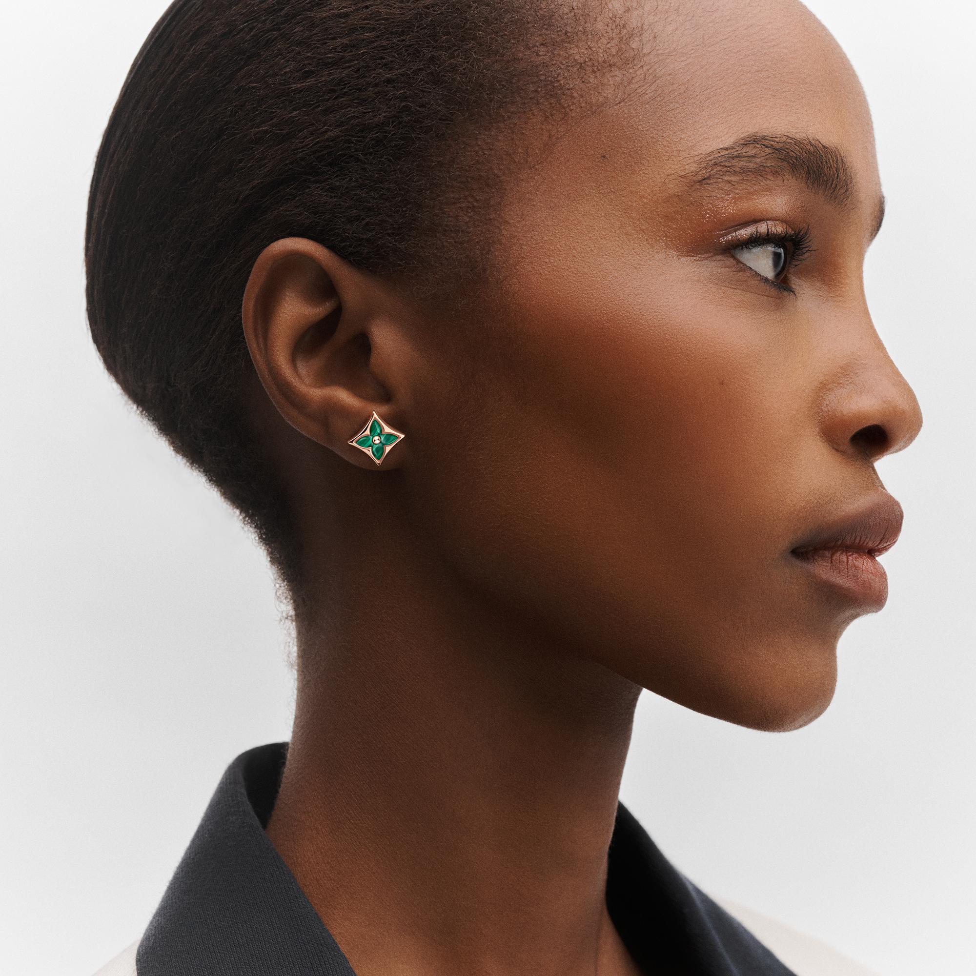 Colour Blossom Bb Sun Ear Stud, Pink Gold and Malachite - PER UNIT  in Jewellery