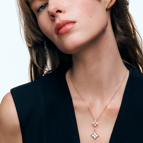 Colour Blossom Double Star Pendant, Pink Gold, White Mother-Of-Pearl And Diamonds in Jewellery's Categories Necklaces and Pendants collections by Louis Vuitton (Product zoom)