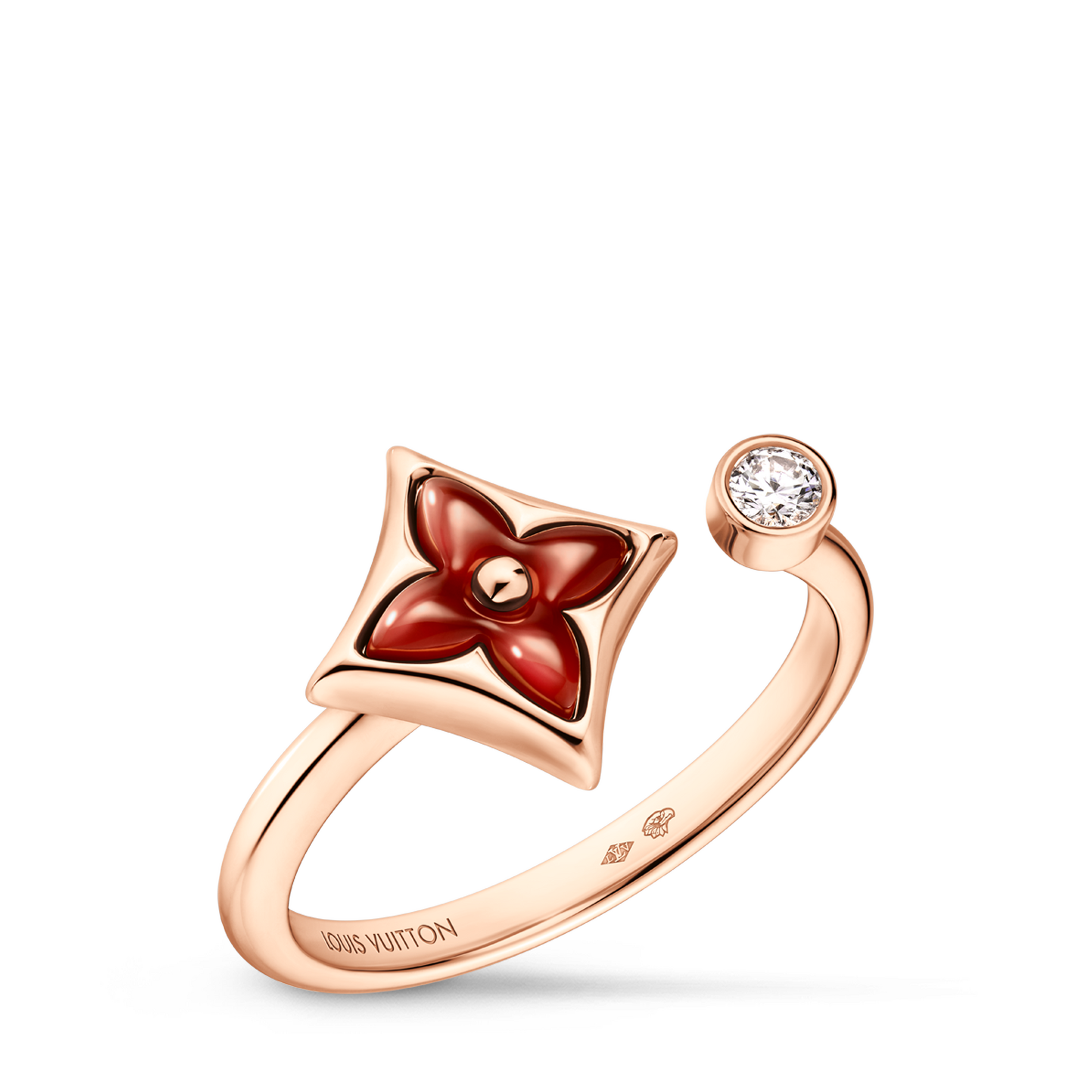Colour Blossom Mini Star Ring, Pink Gold, Cornelian and Diamond  in Jewellery