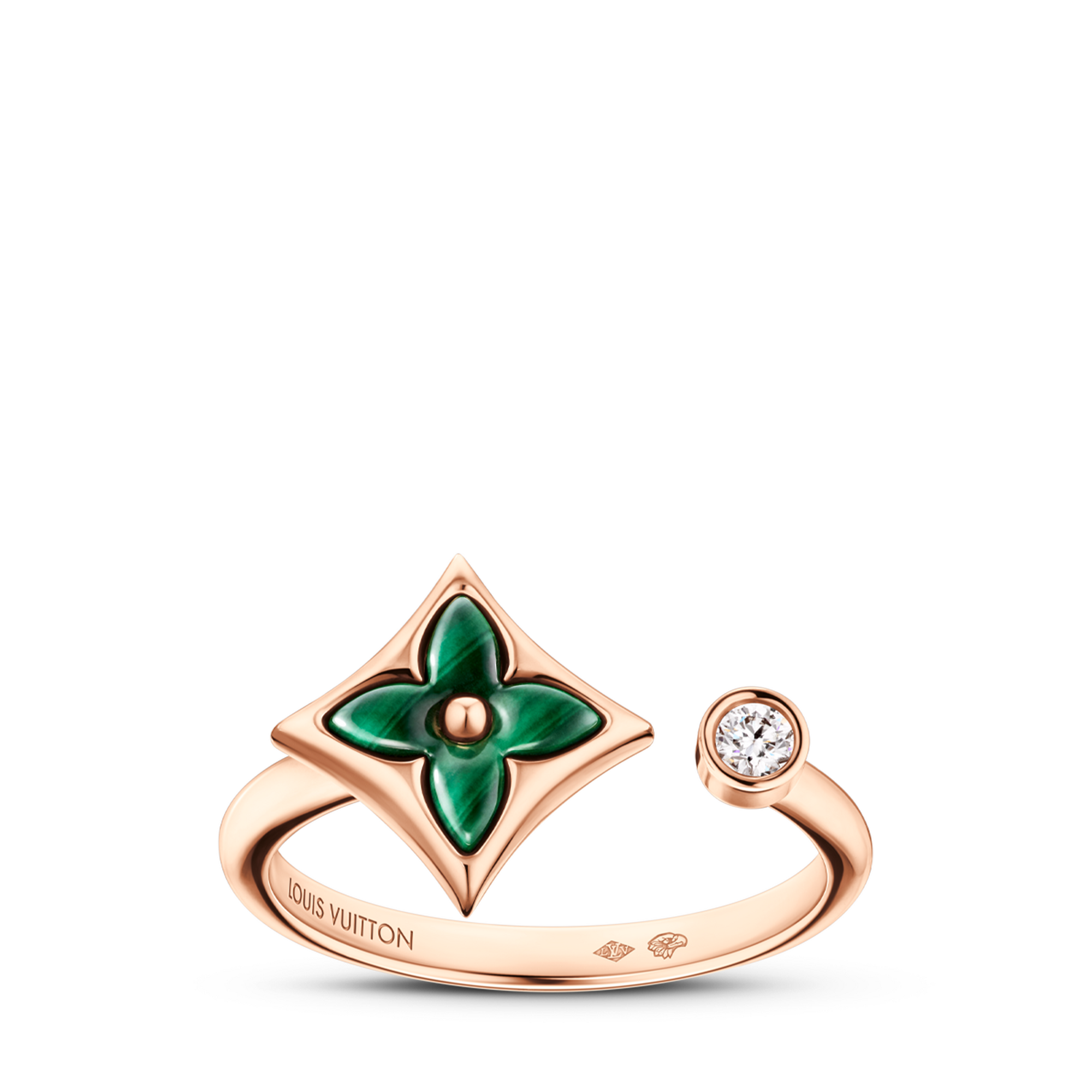 Colour Blossom Mini Star Ring, Pink Gold, Malachite And Diamond  in Jewellery