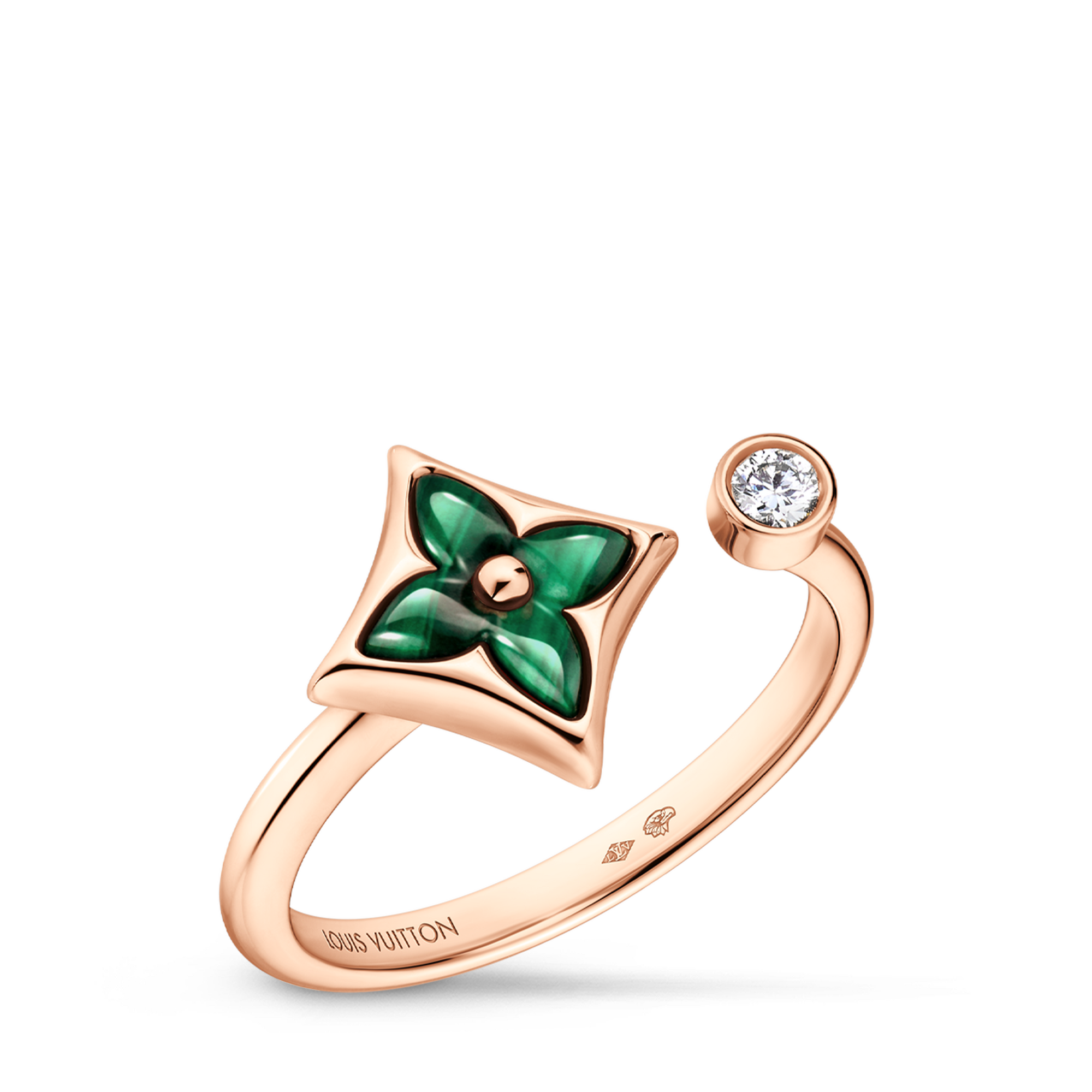 Colour Blossom Mini Star Ring, Pink Gold, Malachite And Diamond  in Jewellery