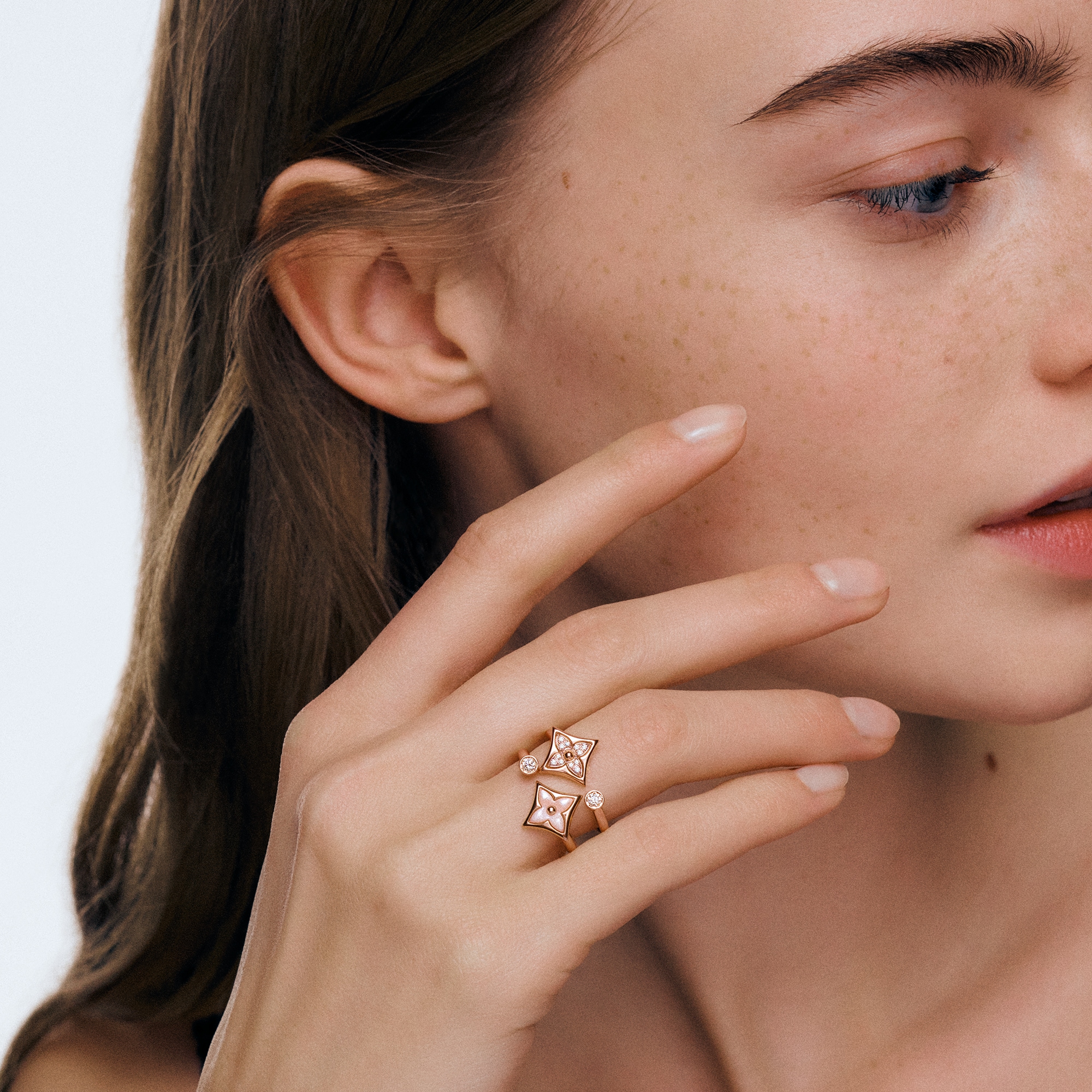 Colour Blossom Mini Star Ring, Pink Gold, Pink Mother-Of-Pearl And Diamond  in Jewellery