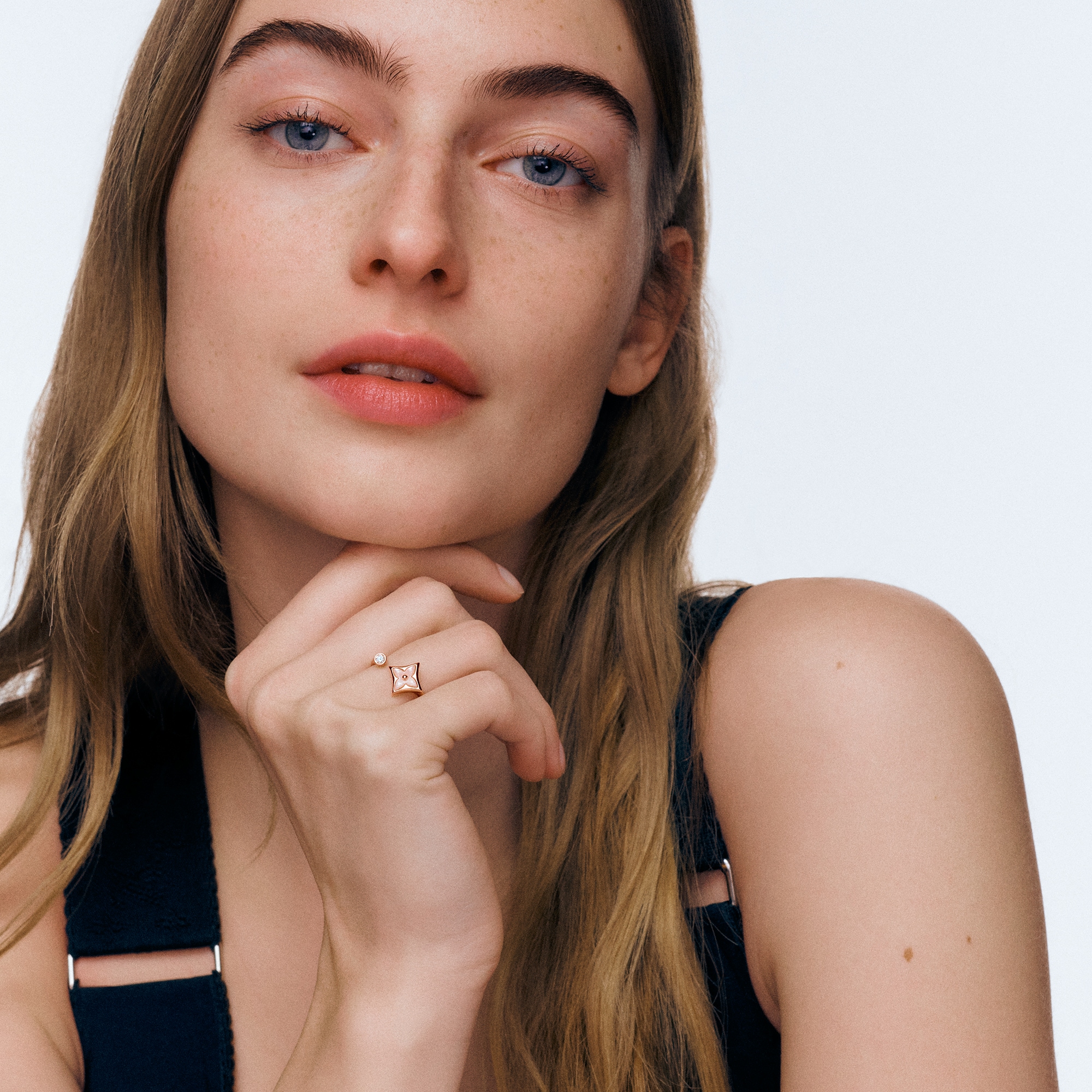 Colour Blossom Mini Star Ring, Pink Gold, Pink Mother-Of-Pearl And Diamond  in Jewellery