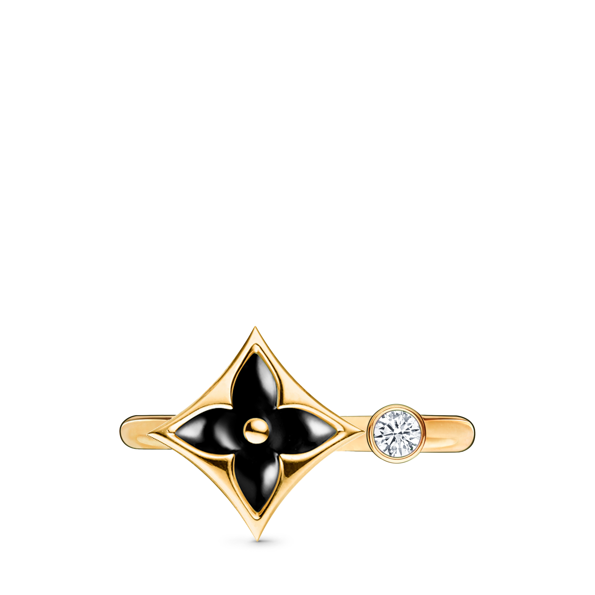 Colour Blossom Mini Star Ring, Yellow Gold, Onyx And Diamond  in Jewellery