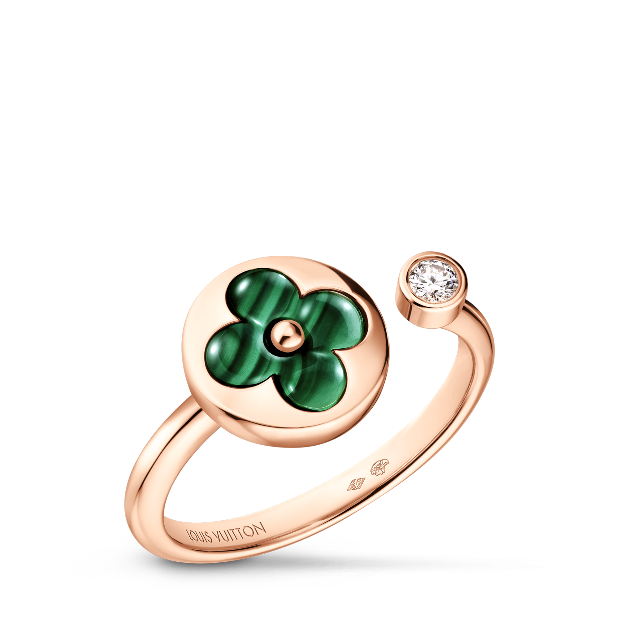 Colour Blossom Mini Sun Ring, Pink Gold, Malachite And Diamond  in Jewellery
