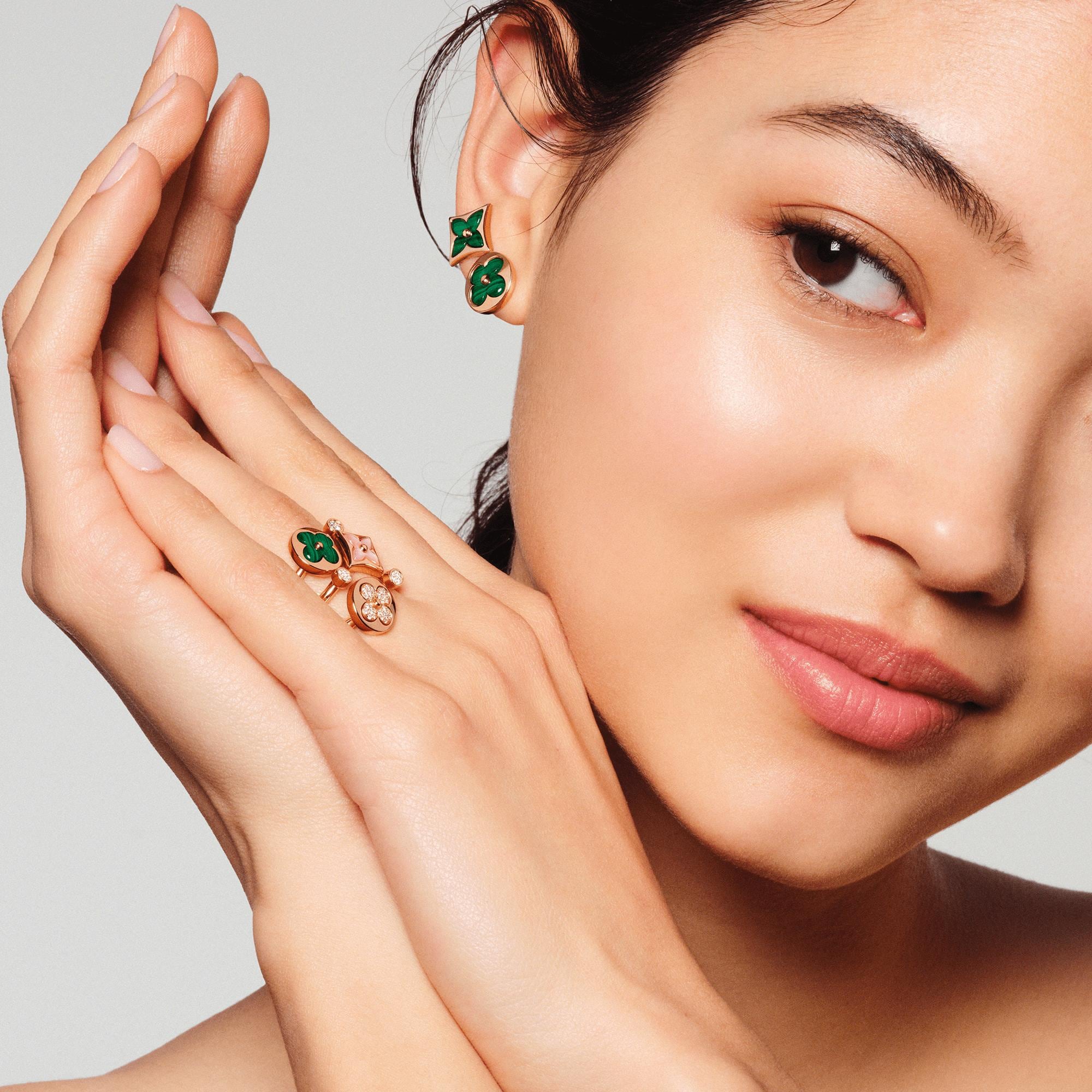 Colour Blossom Mini Sun Ring, Pink Gold, Malachite And Diamond  in Jewellery