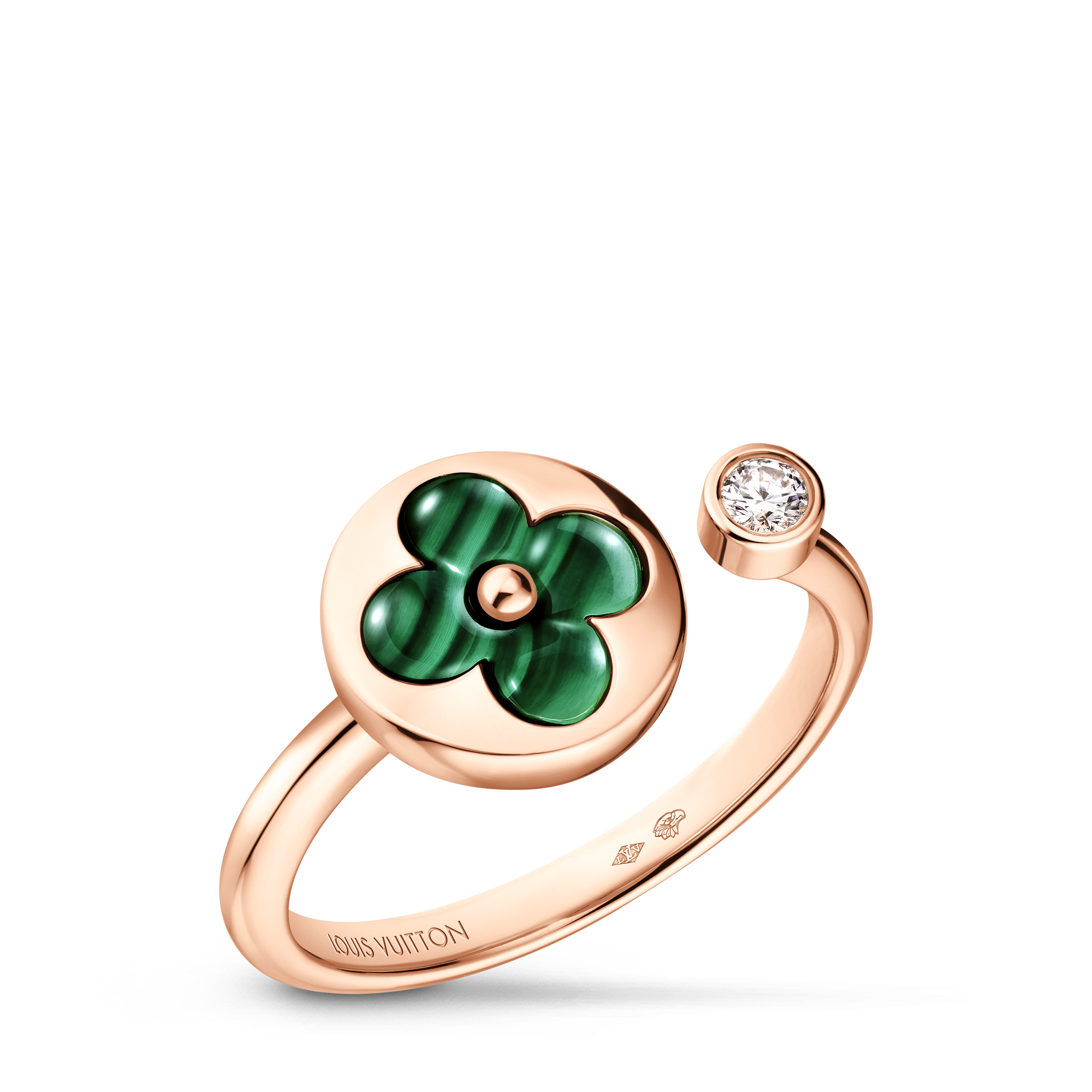 Colour Blossom Mini Sun Ring, Pink Gold, Malachite And Diamond  in Jewellery