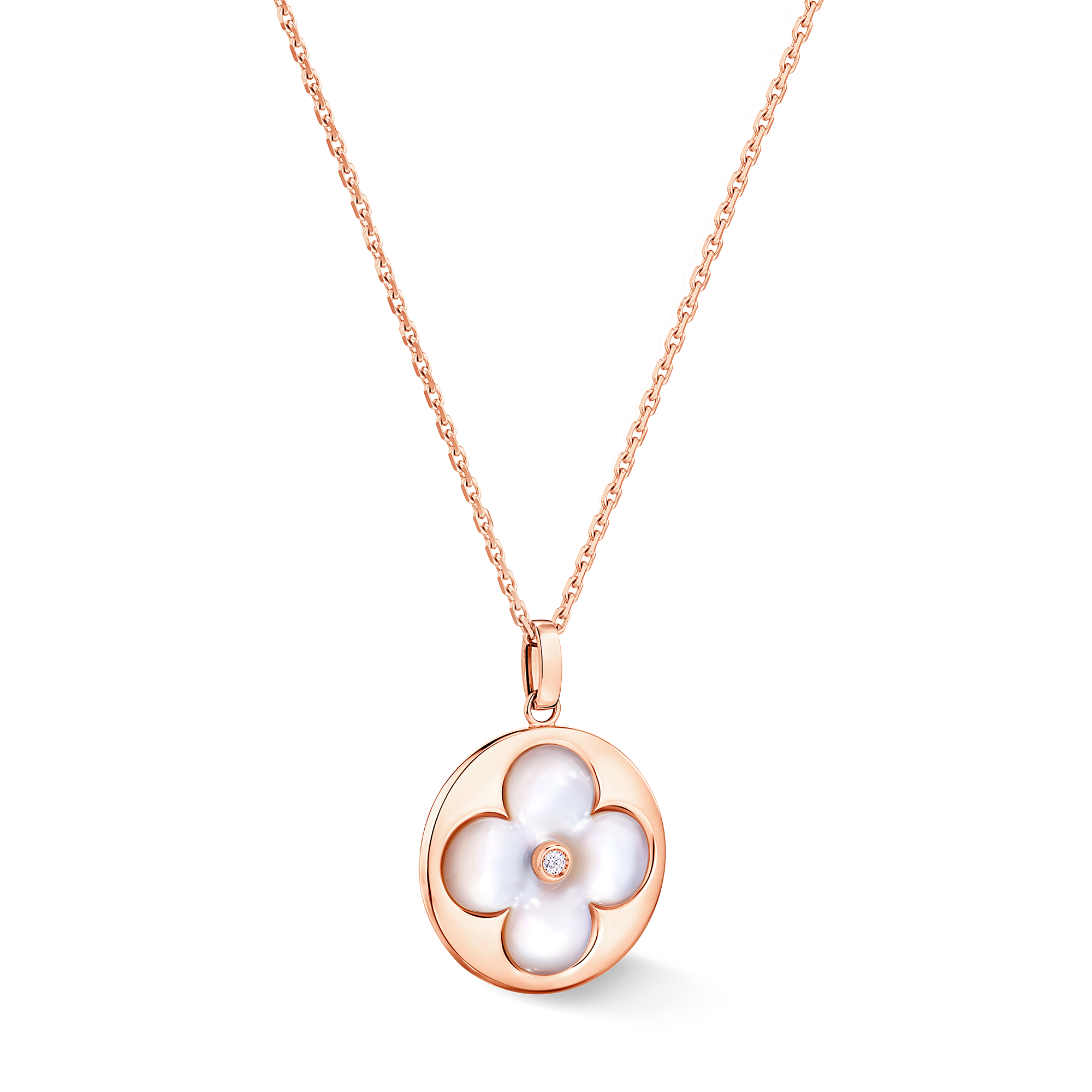 Colour Blossom Xl Medallion, Pink Gold, White Mother-of-pearl And Diamond  in Jewellery