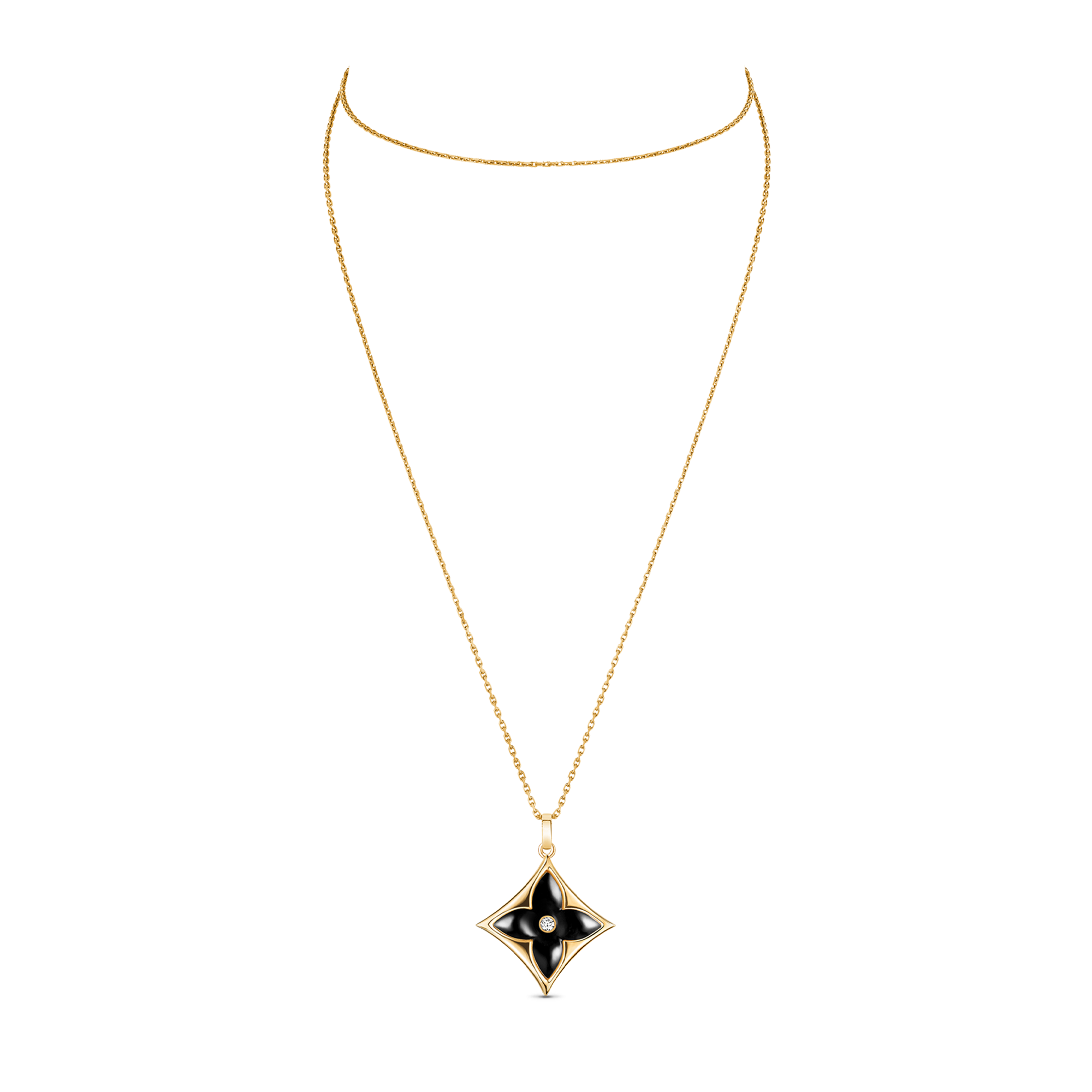 Colour Blossom XL Medallion, Yellow Gold, Onyx And Diamond  in Jewellery