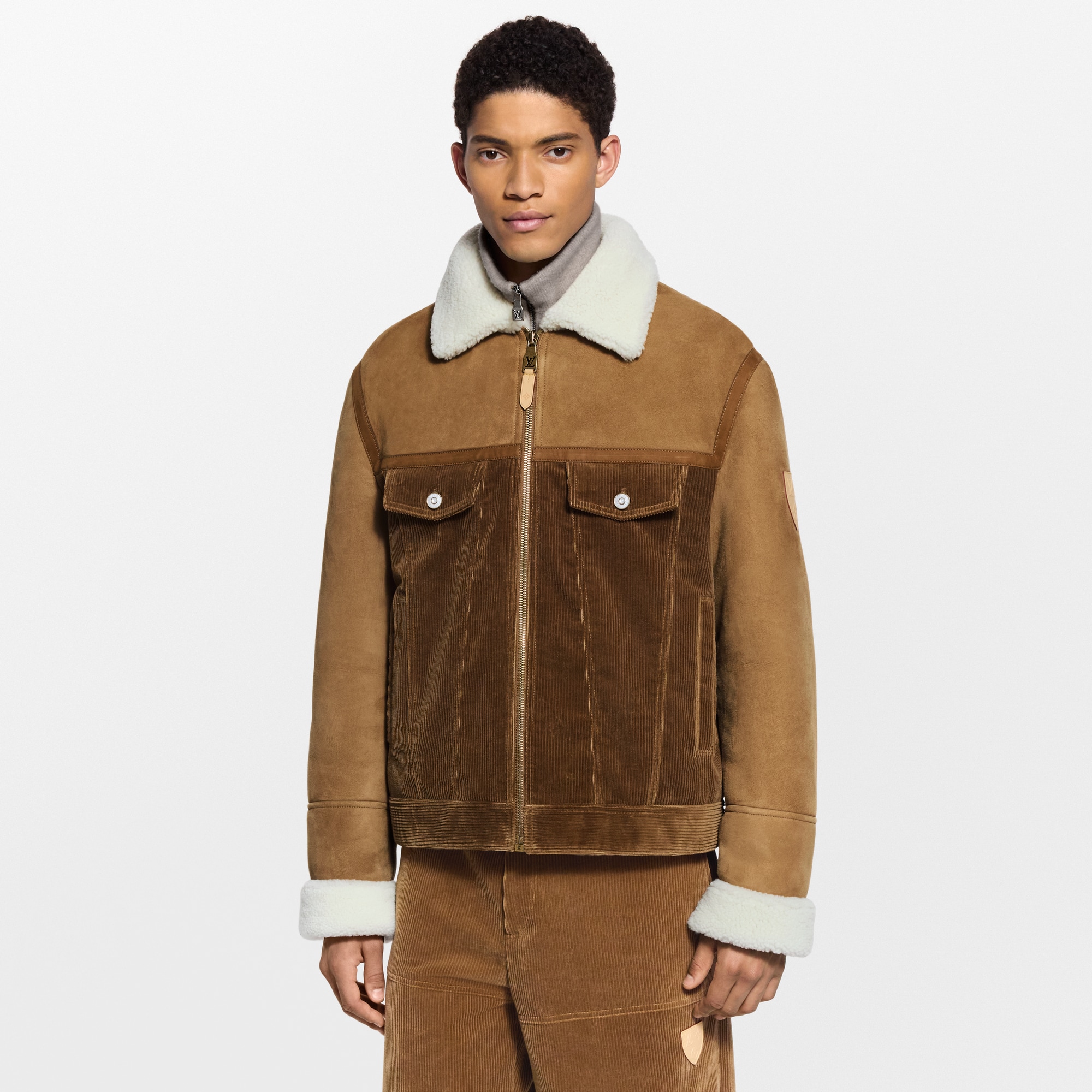 Corduroy And Shearling Mix Trucker  in Men