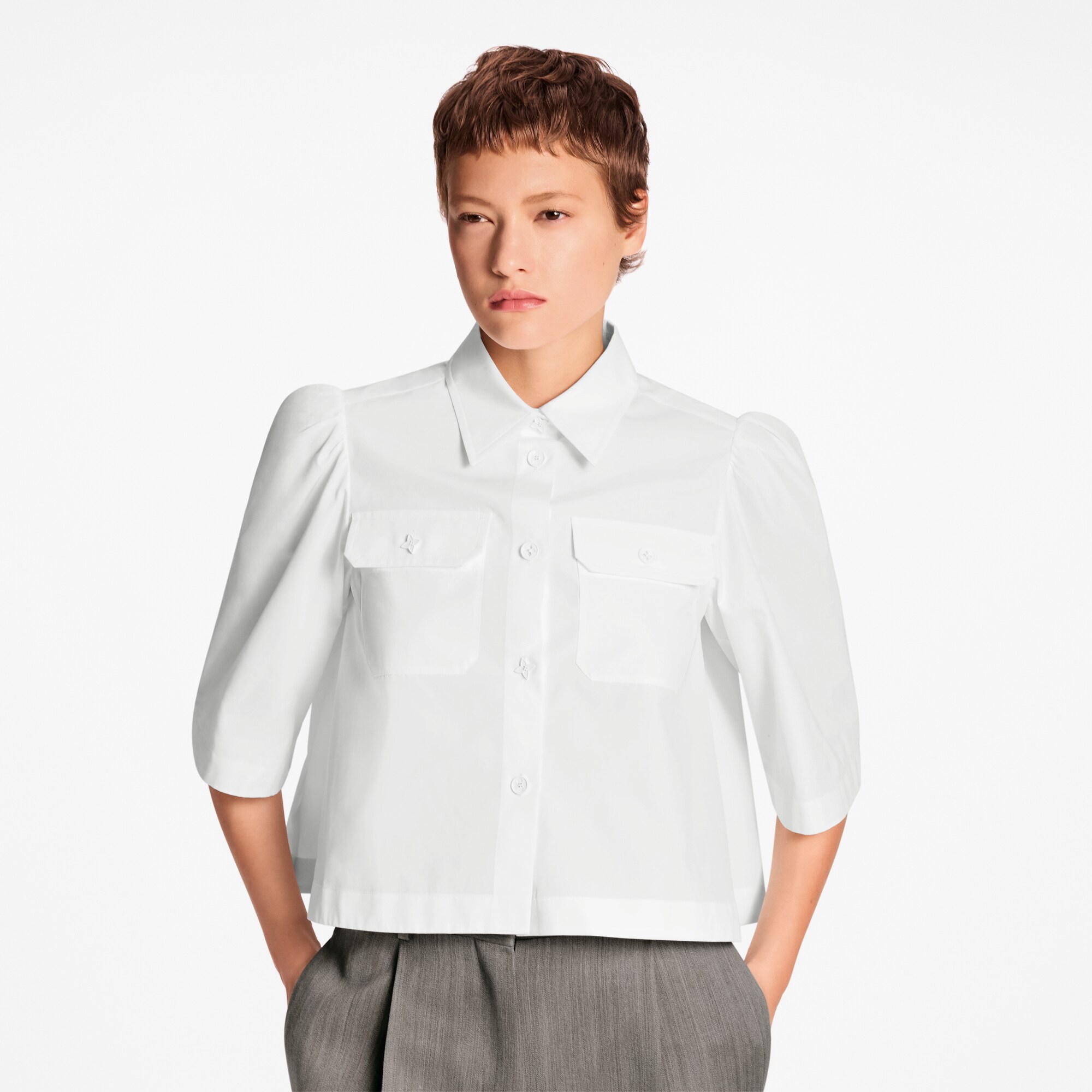Cropped Flap Pocket Shirt  in Women
