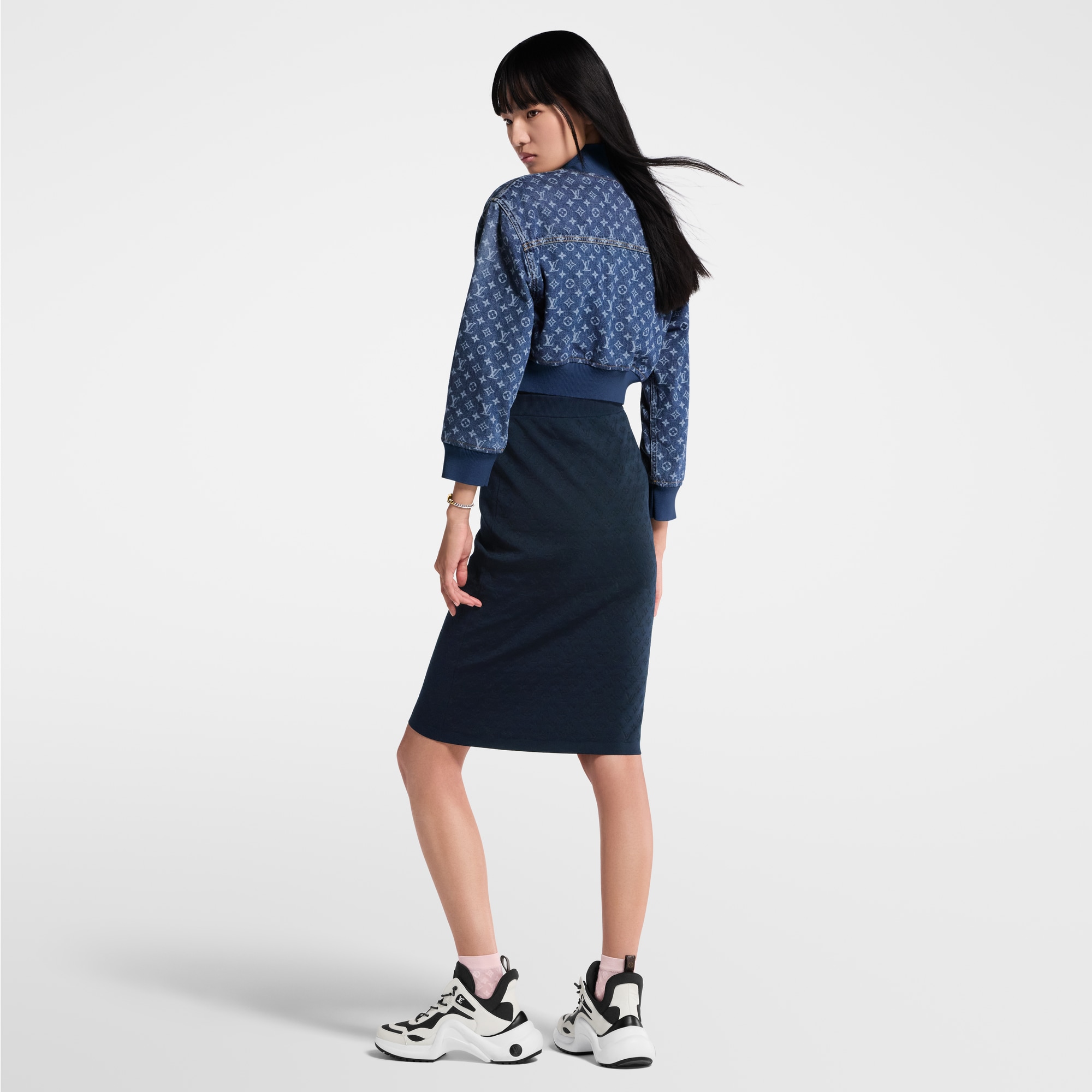 Cropped Monogram Denim Bomber Jacket  in Women