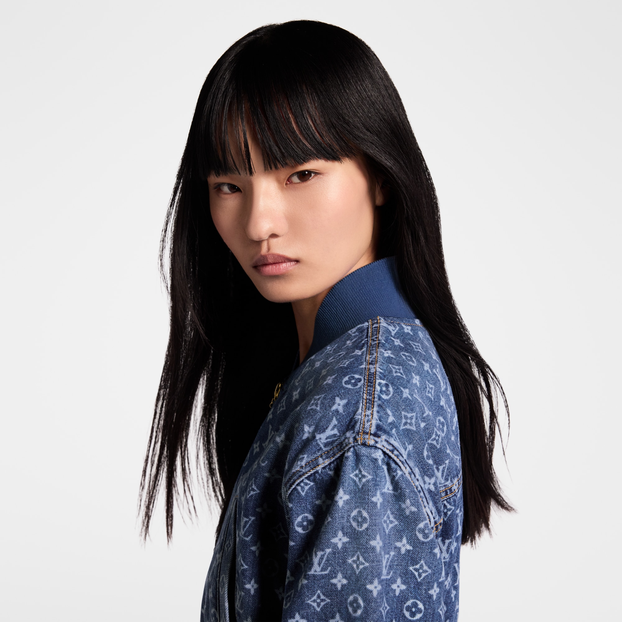 Cropped Monogram Denim Bomber Jacket  in Women
