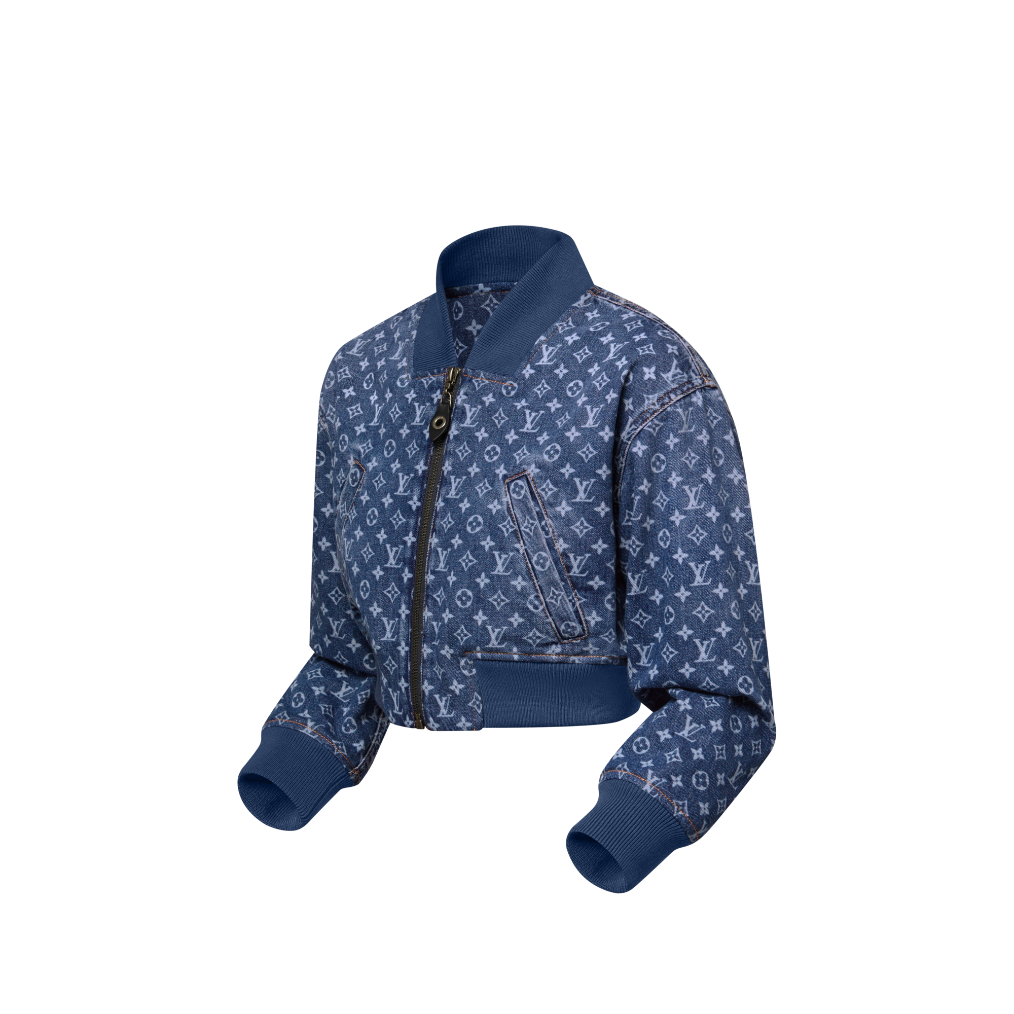 Cropped Monogram Denim Bomber Jacket  in Women