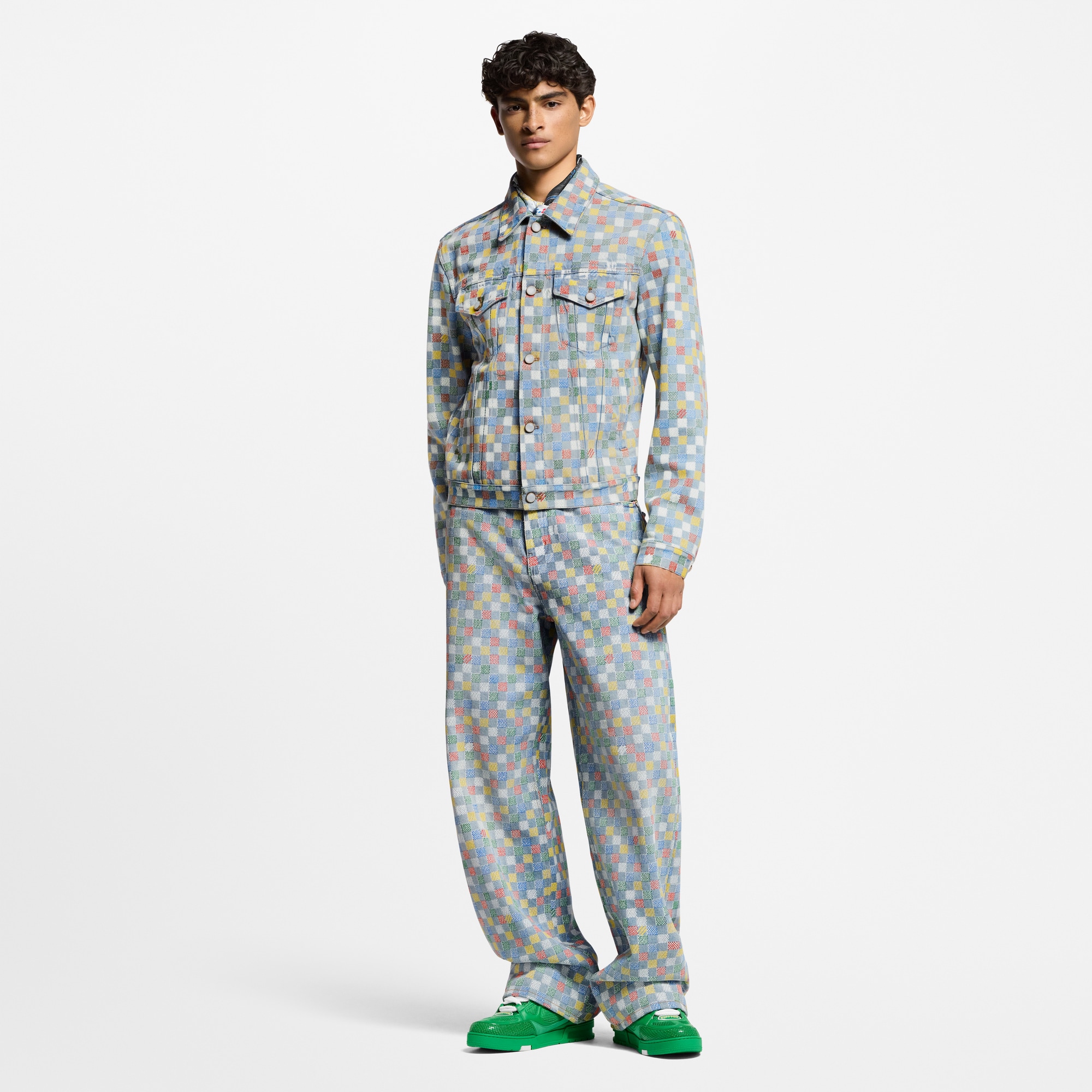 Damier Denim Wide-Leg Pants  in Men