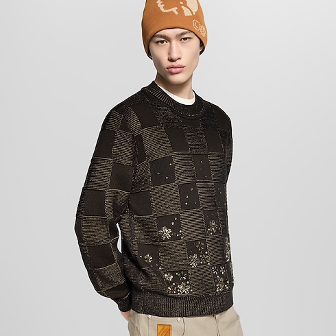 Damier Embroidered Long-Sleeved Crewneck in Men's Ready-to-Wear All Ready-to-Wear collections by Louis Vuitton (Product zoom)