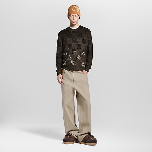 Damier Embroidered Long-Sleeved Crewneck in Men's Ready-to-Wear All Ready-to-Wear collections by Louis Vuitton (Product zoom)