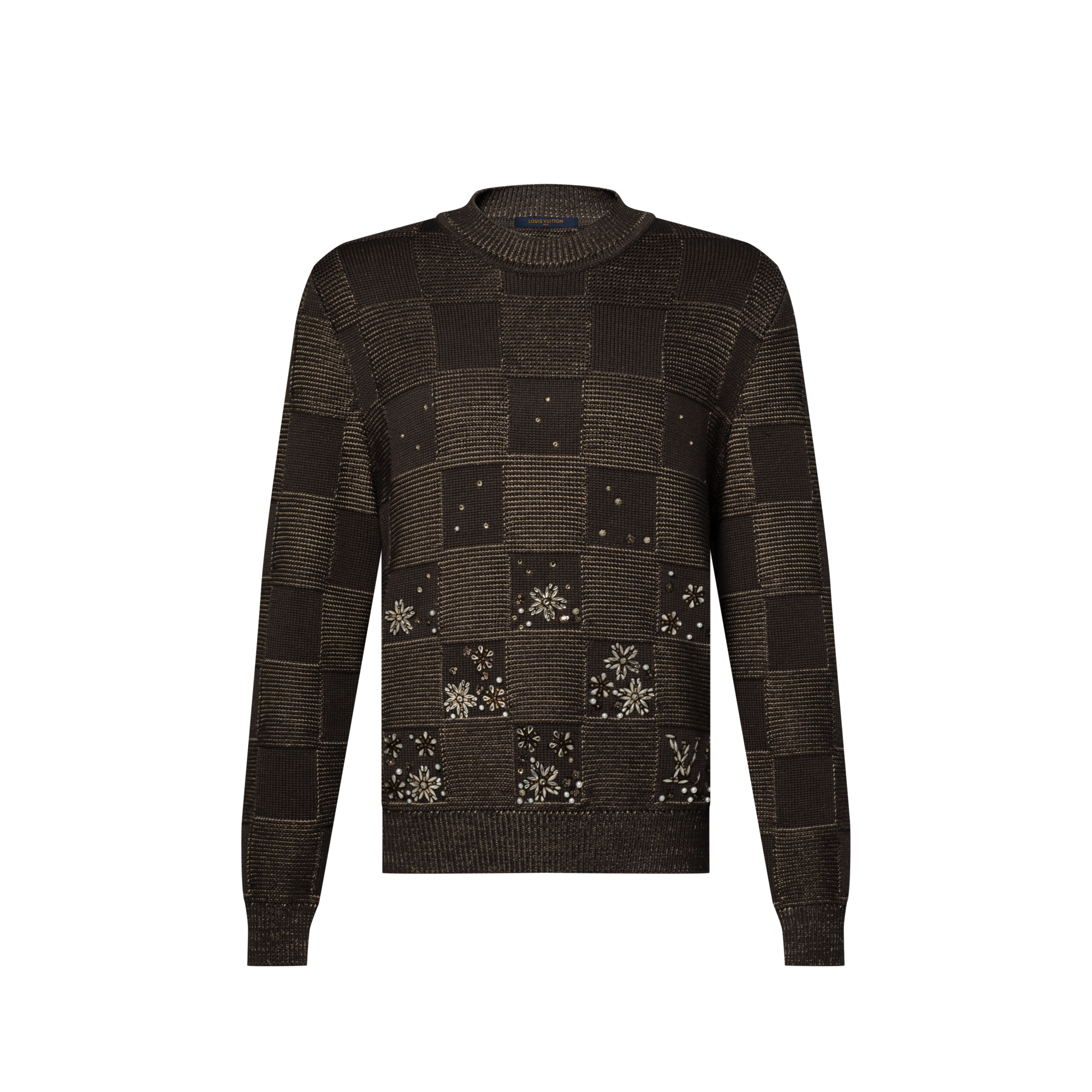Damier Embroidered Long-Sleeved Crewneck  in Men