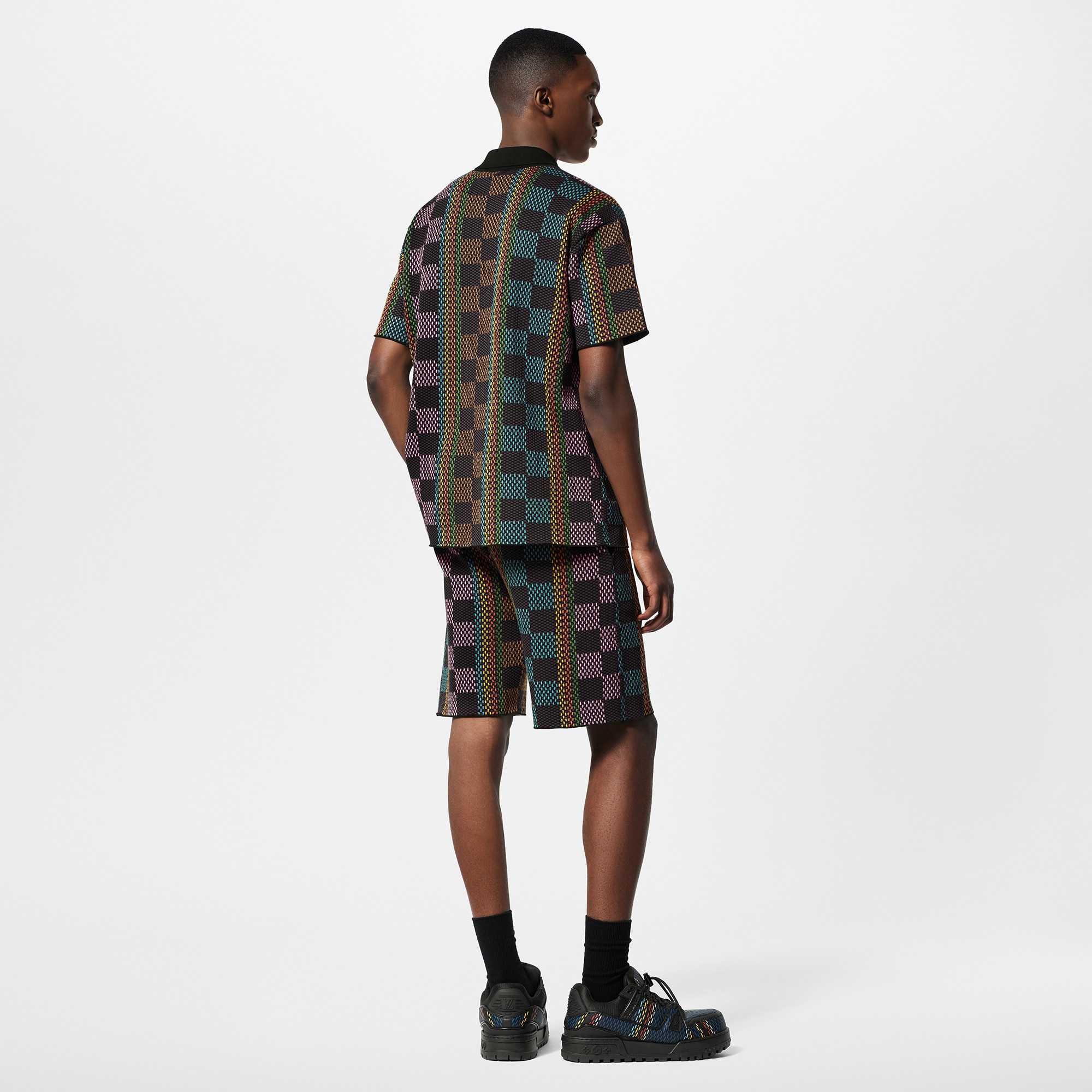 Damier Short-Sleeved Cotton Knit Shirt  in Men
