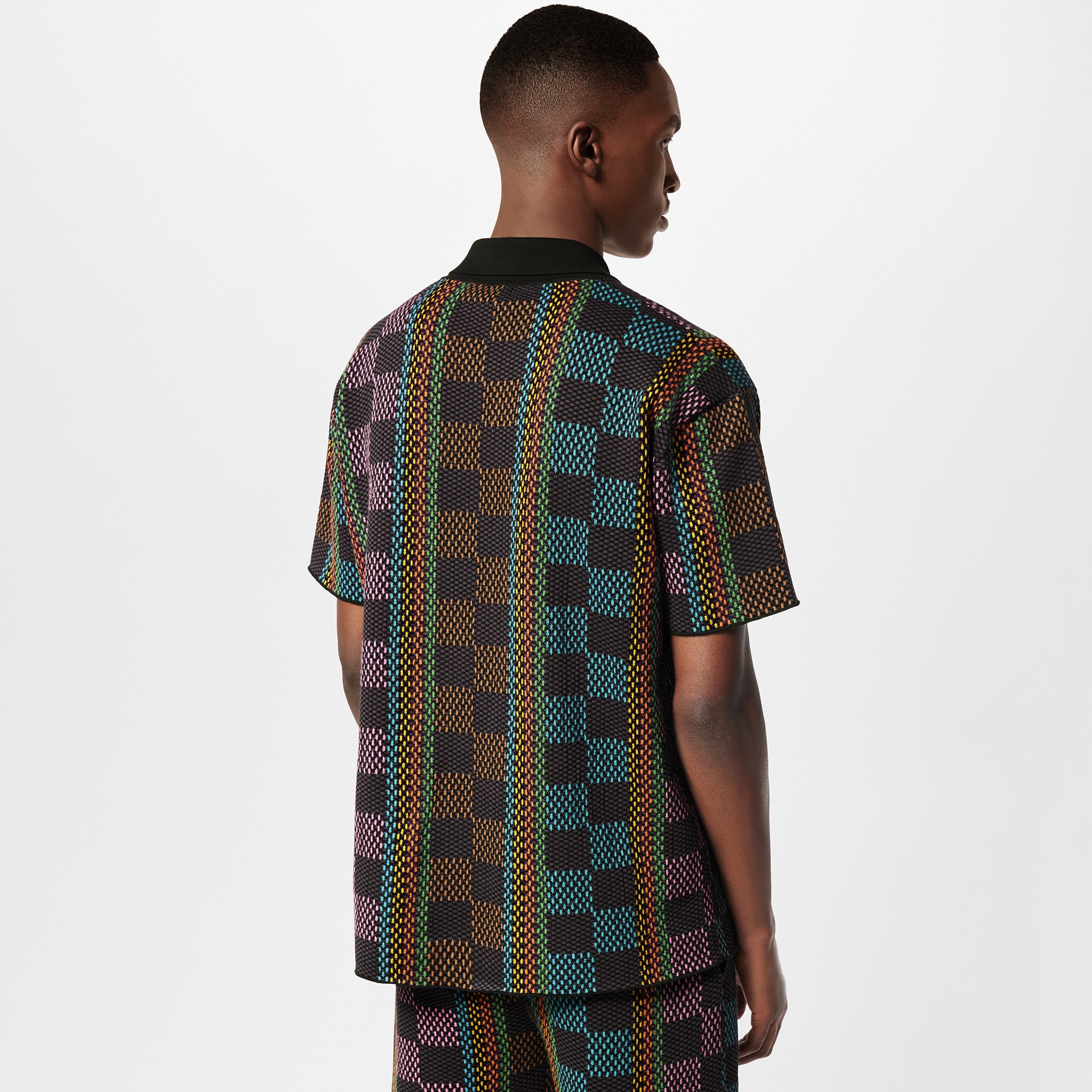 Damier Short-Sleeved Cotton Knit Shirt  in Men
