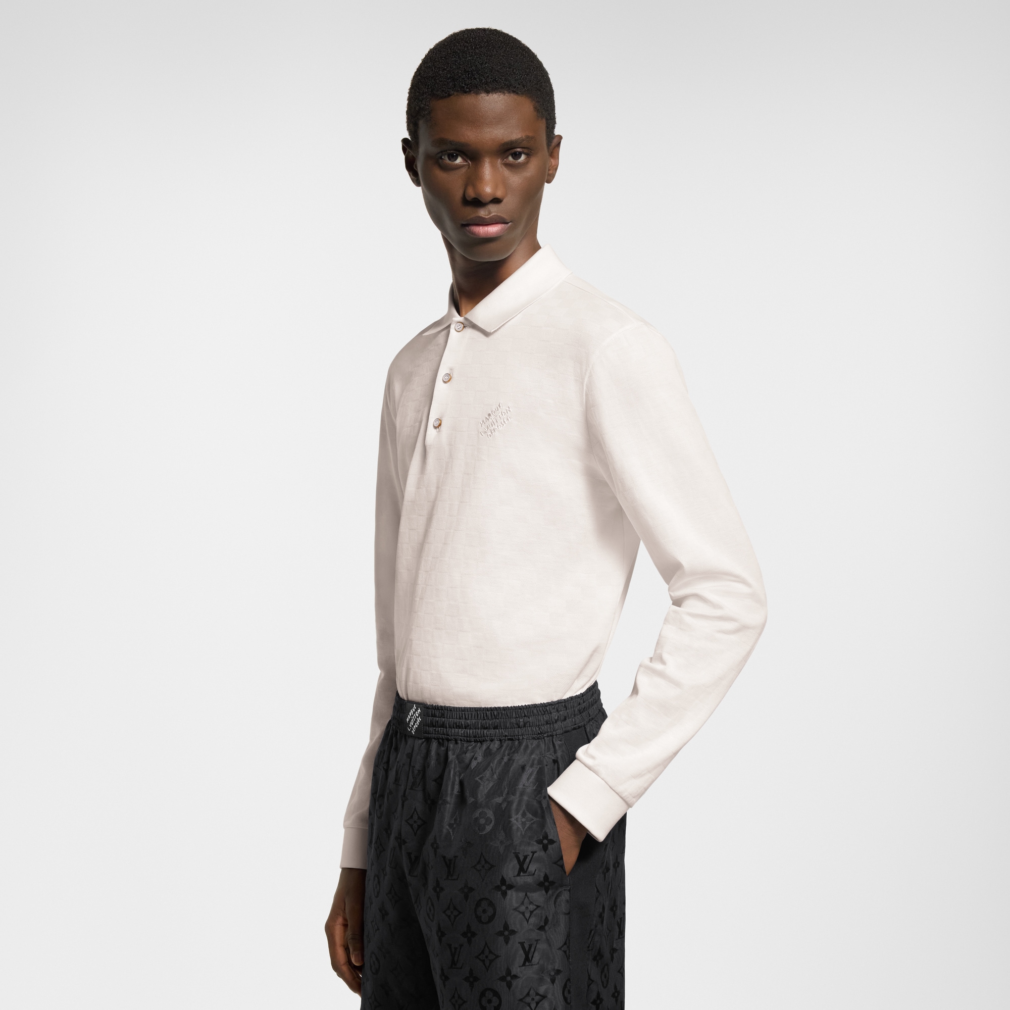 Damier Signature Long-Sleeved Polo Shirt   in Men