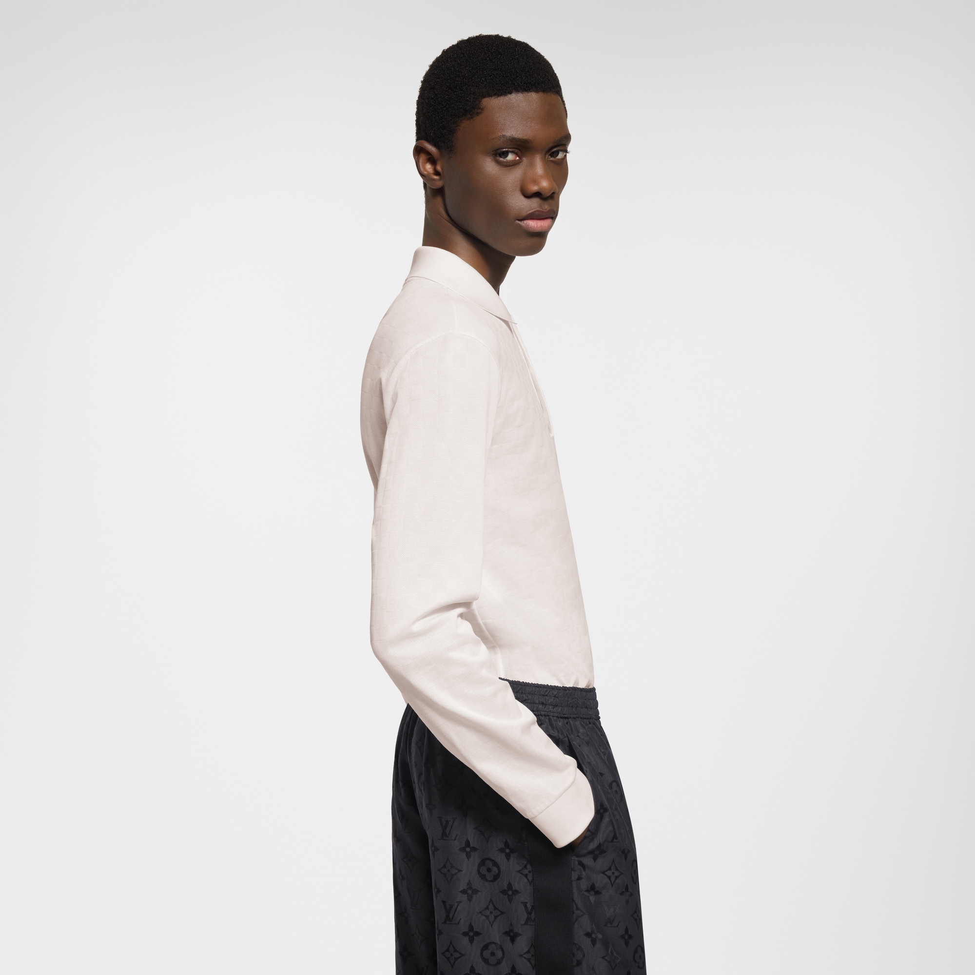 Damier Signature Long-Sleeved Polo Shirt   in Men
