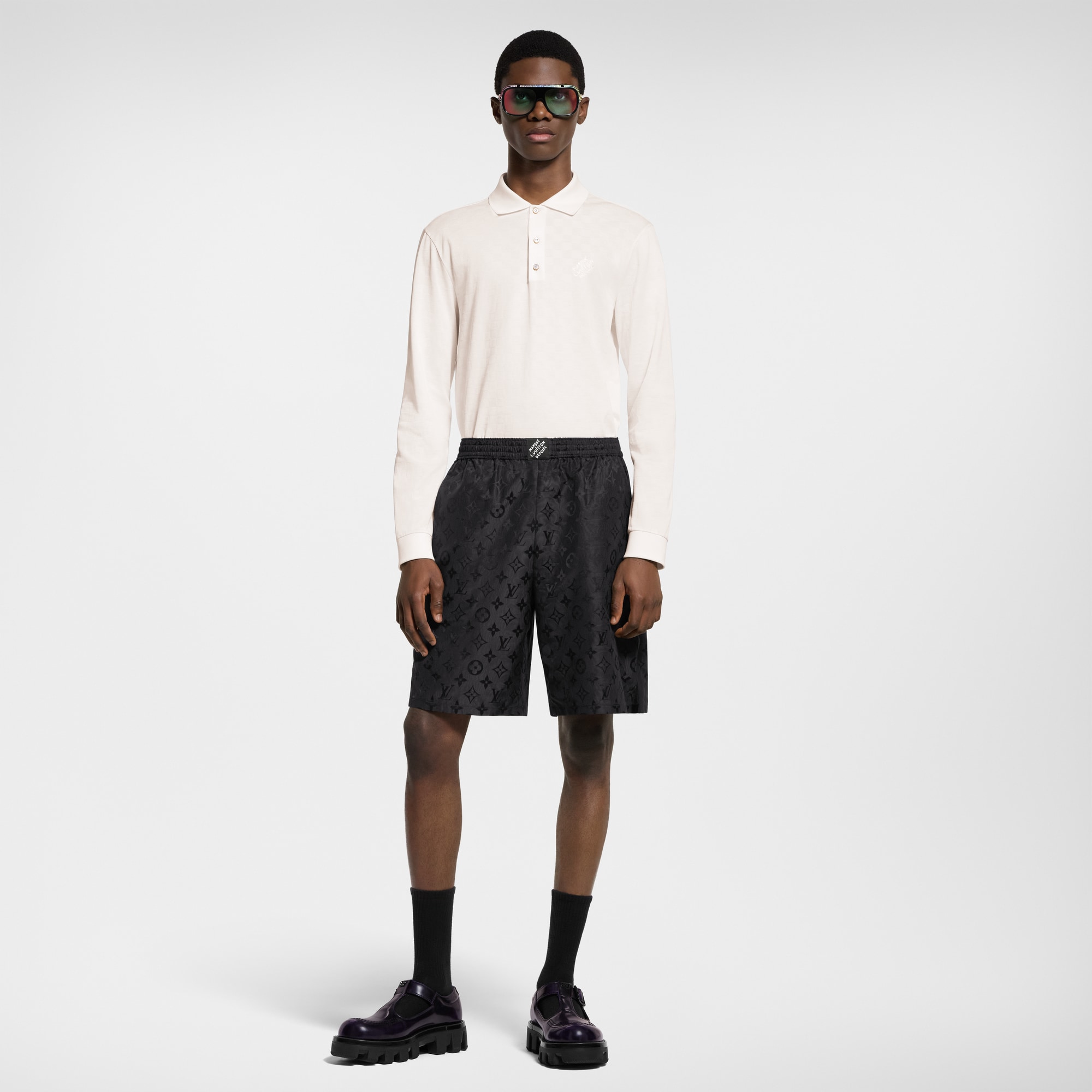 Damier Signature Long-Sleeved Polo Shirt   in Men
