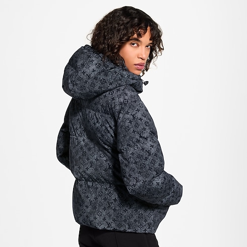 Denim-Effect Monogram Down Jacket cropped worn view