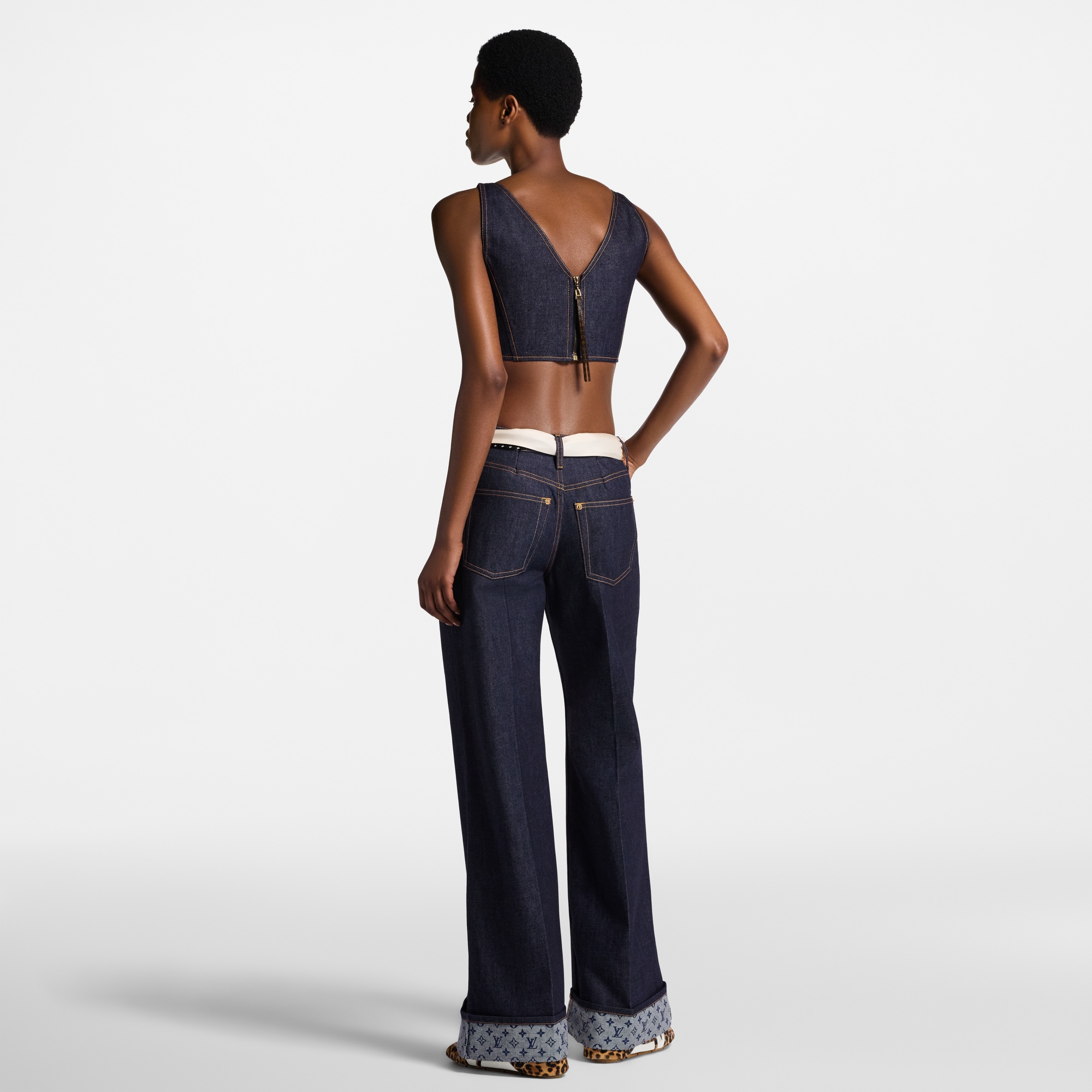 Denim V-Neck Crop Top  in Women